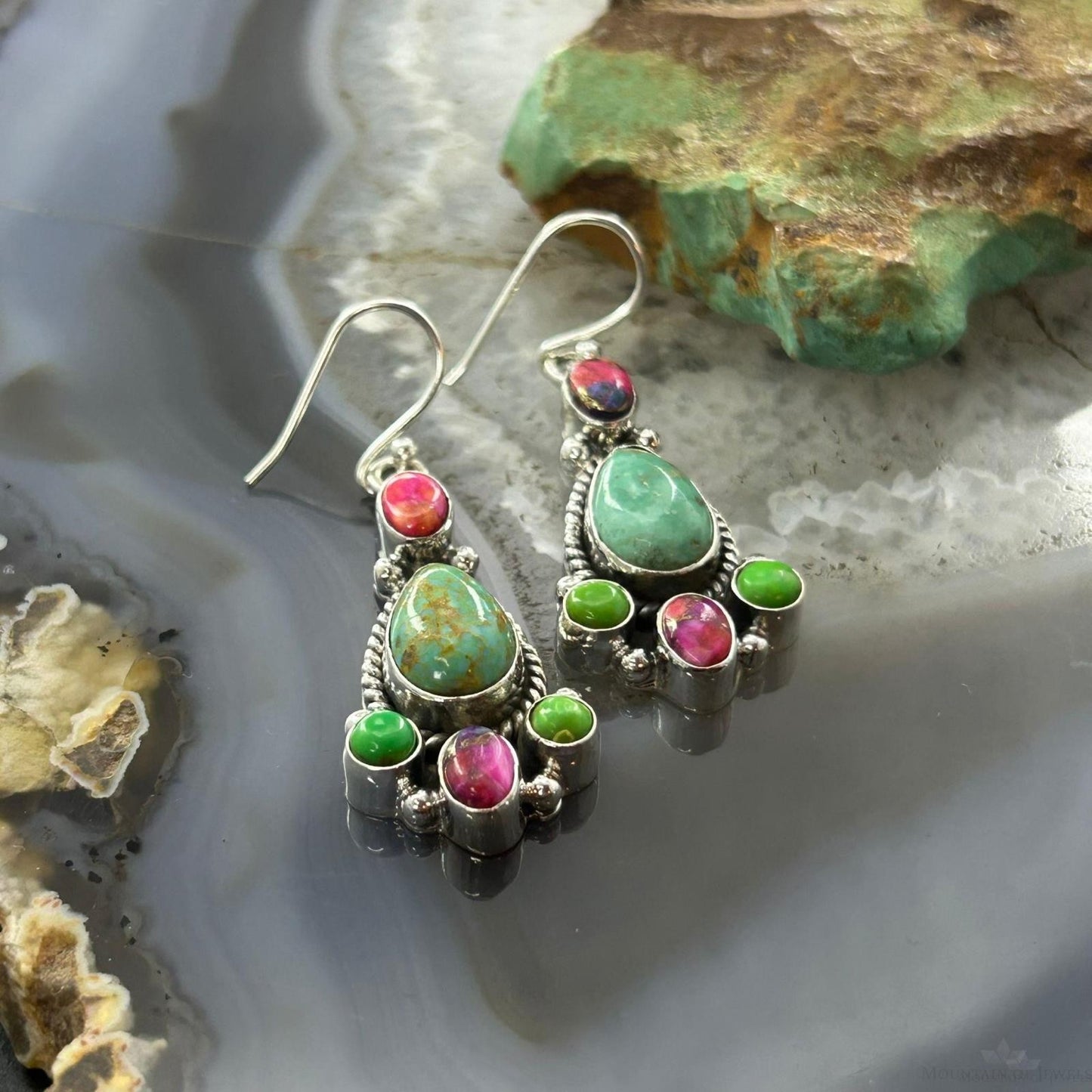 Sterling Silver Southwestern Style Multistone Dangle Earrings For Women #4