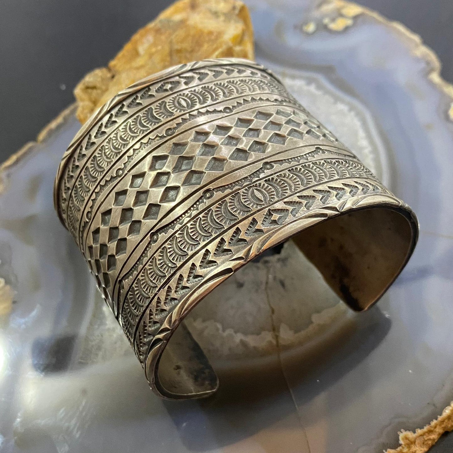 Tawney Cruz-Willie Native American Sterling Wide Stamped Bracelet For Women #4