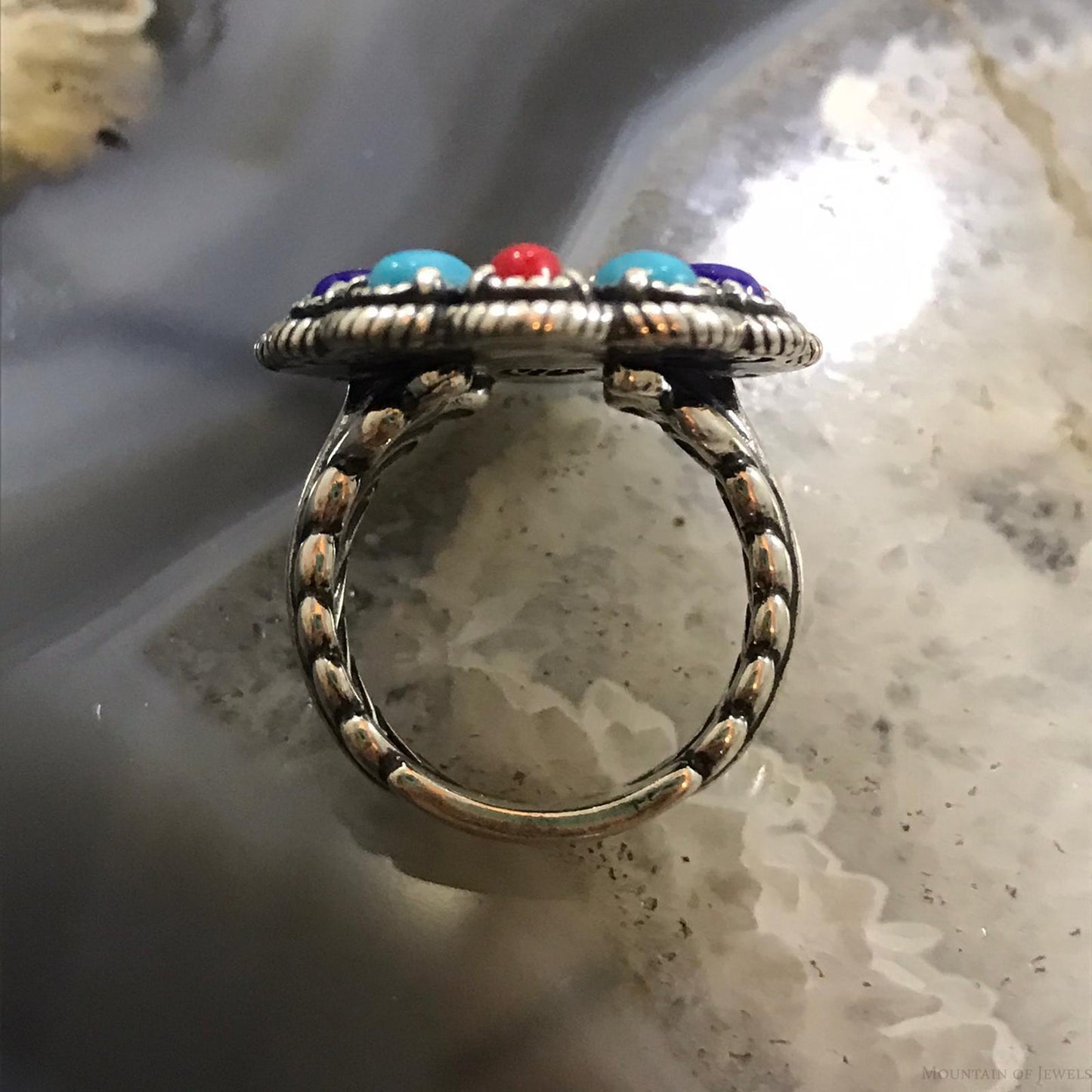 Carolyn Pollack Sterling Silver Multi Gemstone Cluster Ring Size 5 For Women