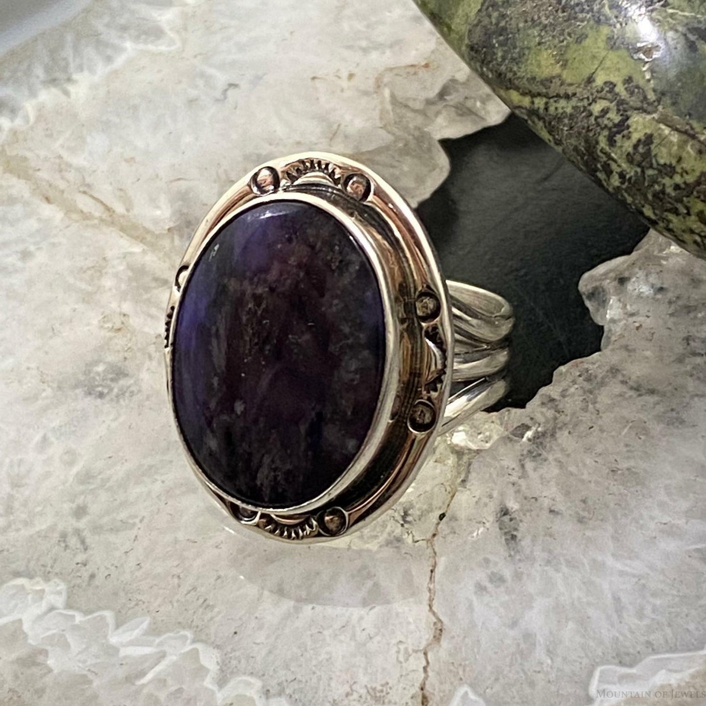 Native American Sterling Silver Oval Charoite Ring Size 8.25 For Women