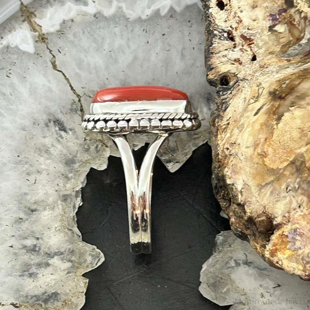 Sterling Silver Southwestern Style Coral Ring Size 7 For Women