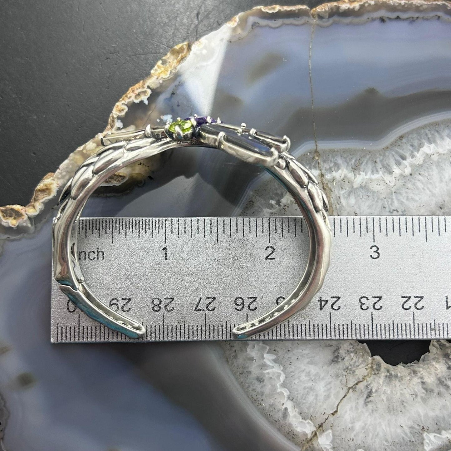 Carolyn Pollack Sterling Silver Multi Gemstone Dragonfly Decorated Hinged Cuff Bracelet