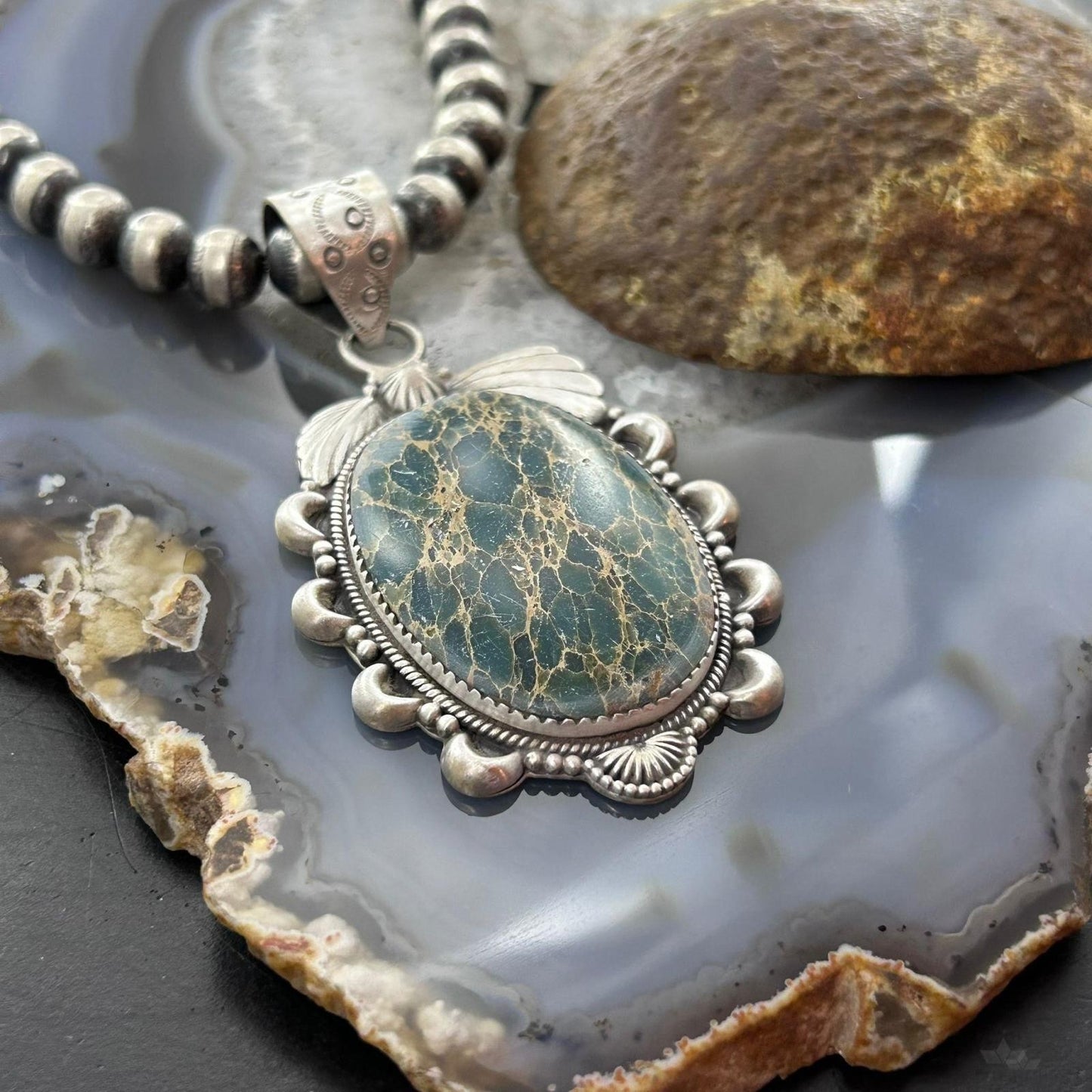 Sterling Silver Southwestern Style Oval Sediment Jasper Pendant For Women