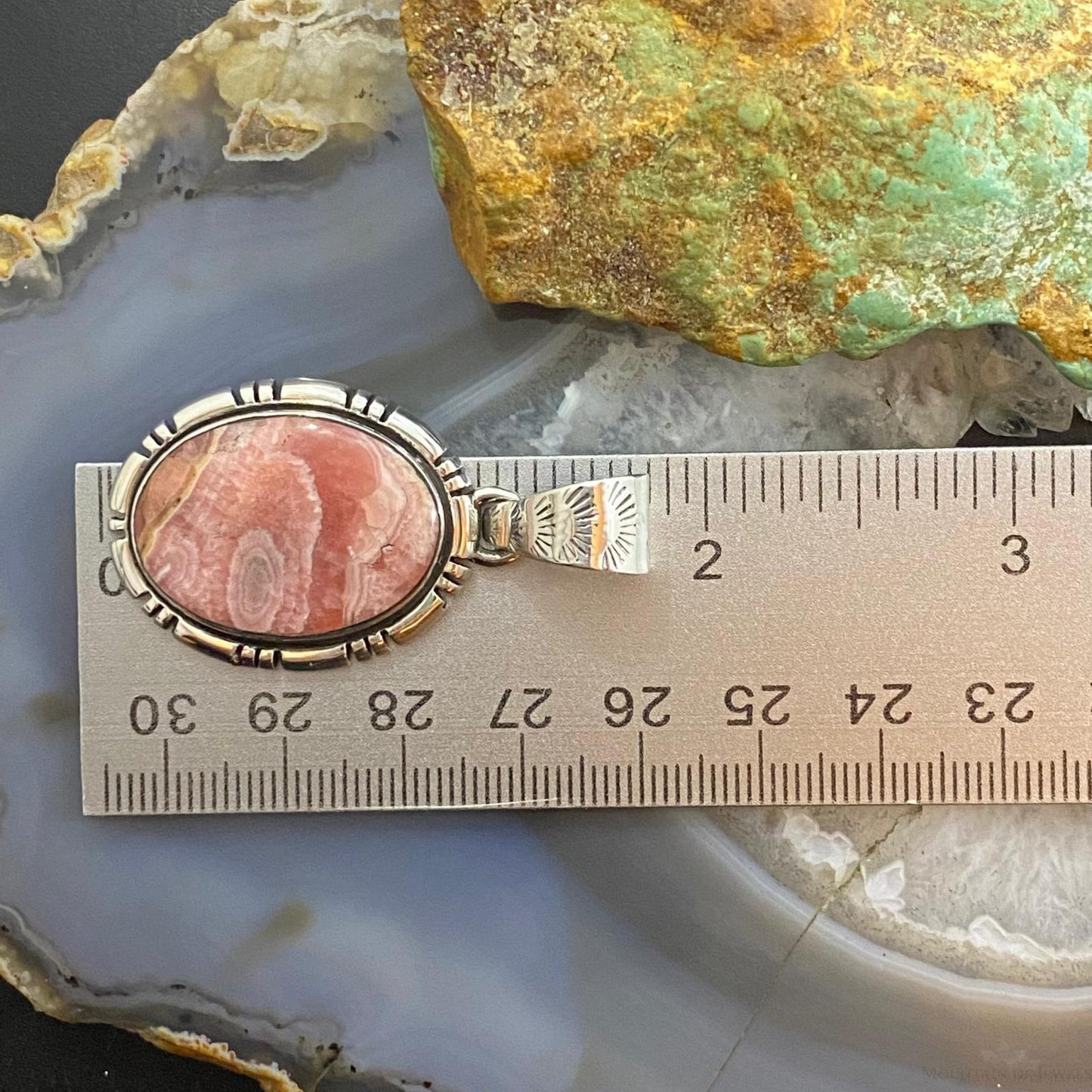 Native American Sterling Silver Oval Rhodochrosite Pendant For Women