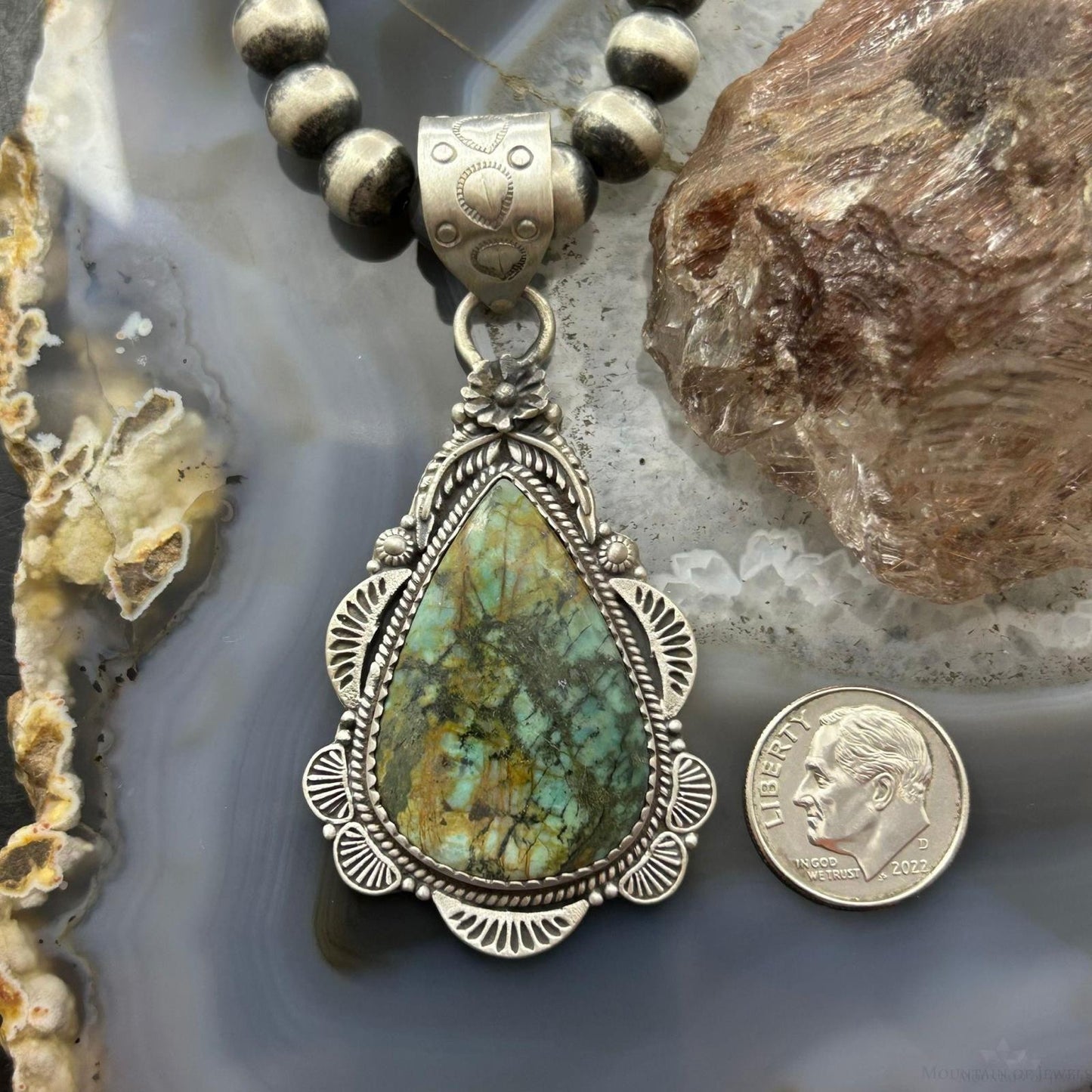 Sterling Silver Southwestern Style Teardrop Turquoise Pendant For Women