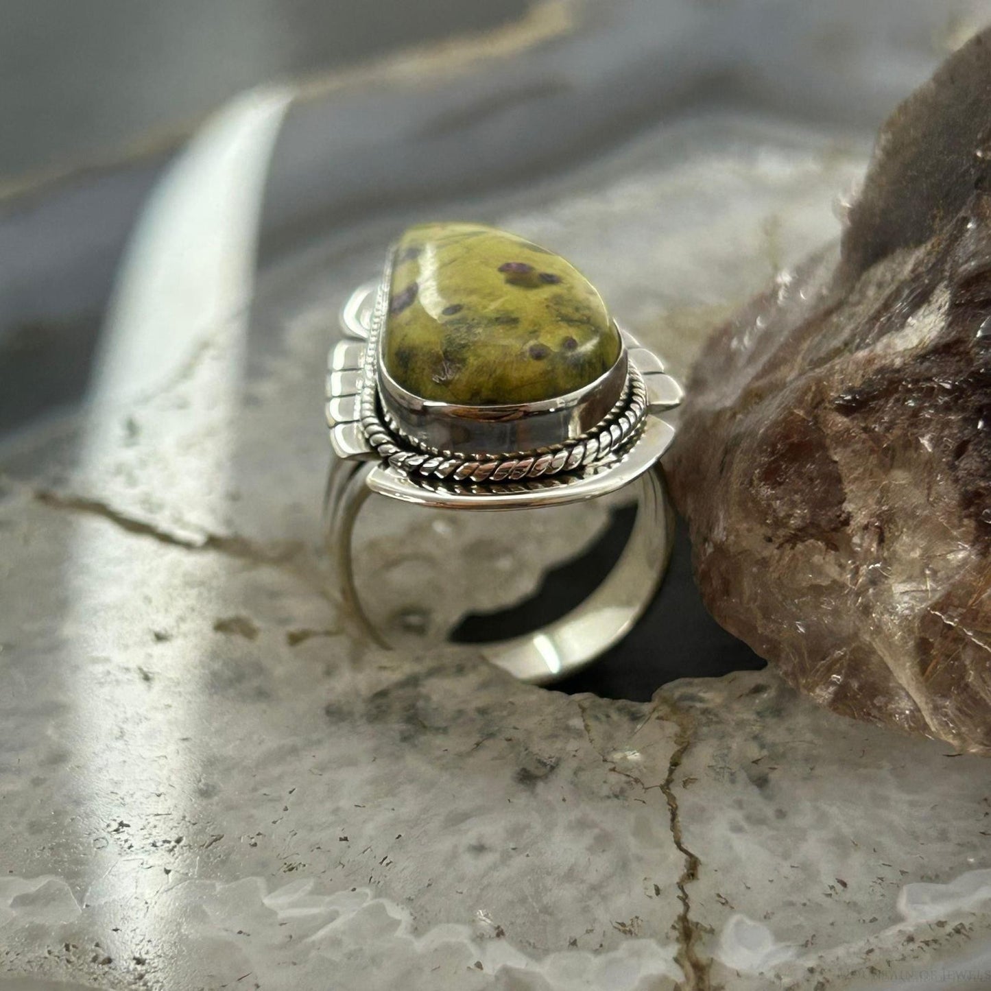Sterling Silver Southwestern Style Teardrop Atlantisite Ring Size 8.25 For Women