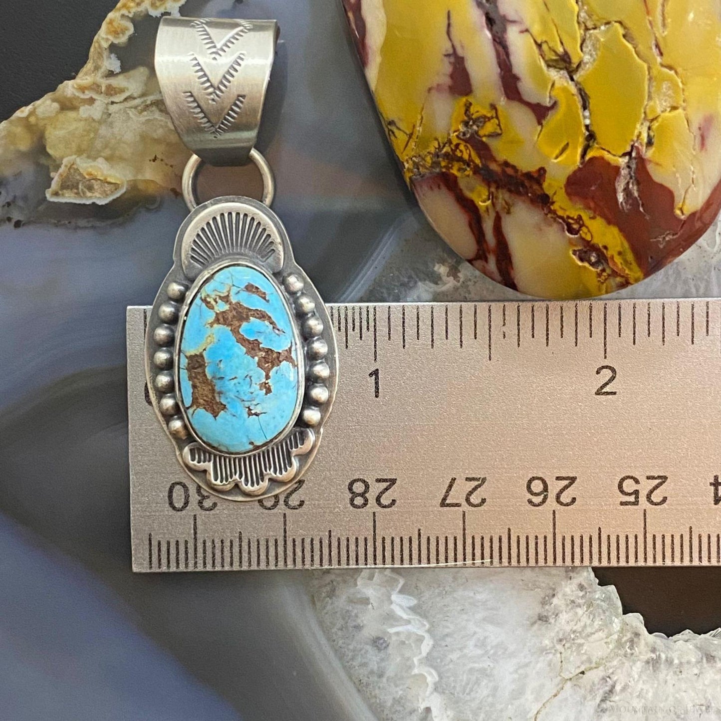 Native American Sterling Oval Kingman Turquoise Decorated Pendant For Women