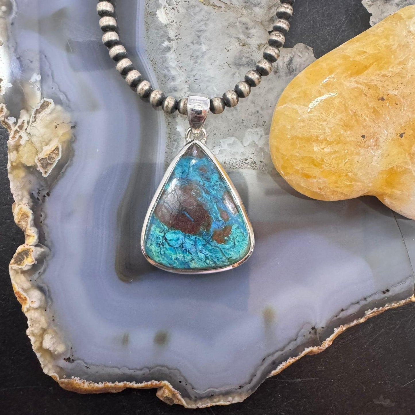 Sterling Silver Southwestern Style Triangle Turquoise Unisex Pendant
