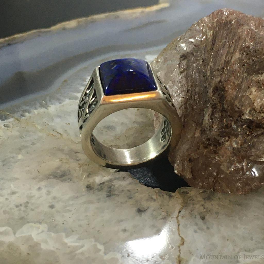 Carolyn Pollack Sterling Silver Square Denim Lapis Decorated Unisex Shield Ring