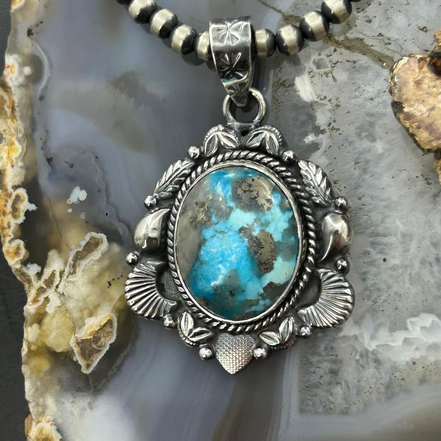 Sterling Silver Southwestern Style Oval Turquoise Decorated Pendant For Women #6