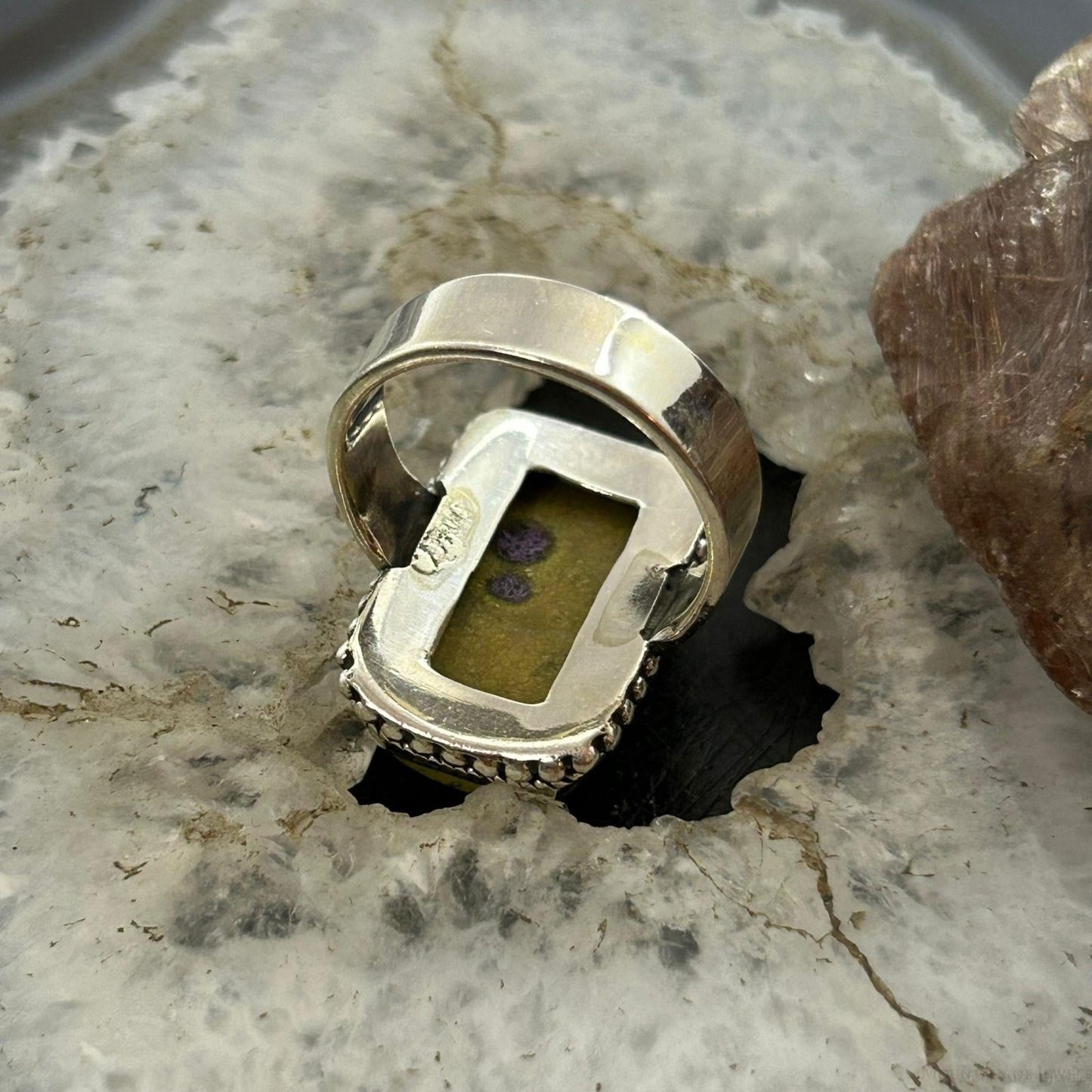 Sterling Silver Southwestern Style Rectangle Atlantisite Ring Size 7.25 For Women