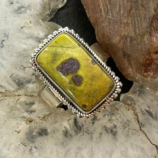 Sterling Silver Southwestern Style Rectangle Atlantisite Ring Size 7.25 For Women