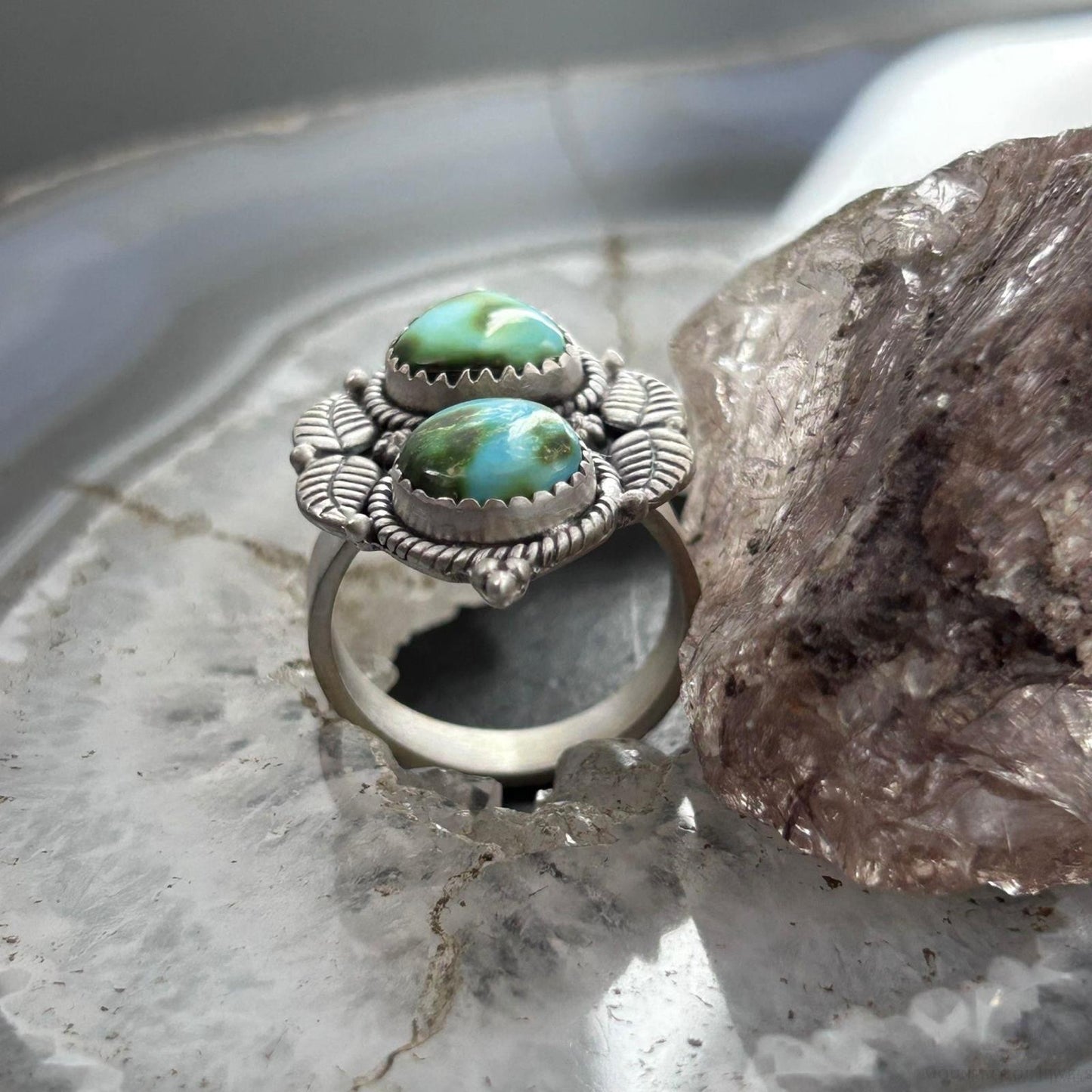 Sterling Silver Southwestern Style 2 Sonora Gold Turquoise Adjustable Ring For Women #8