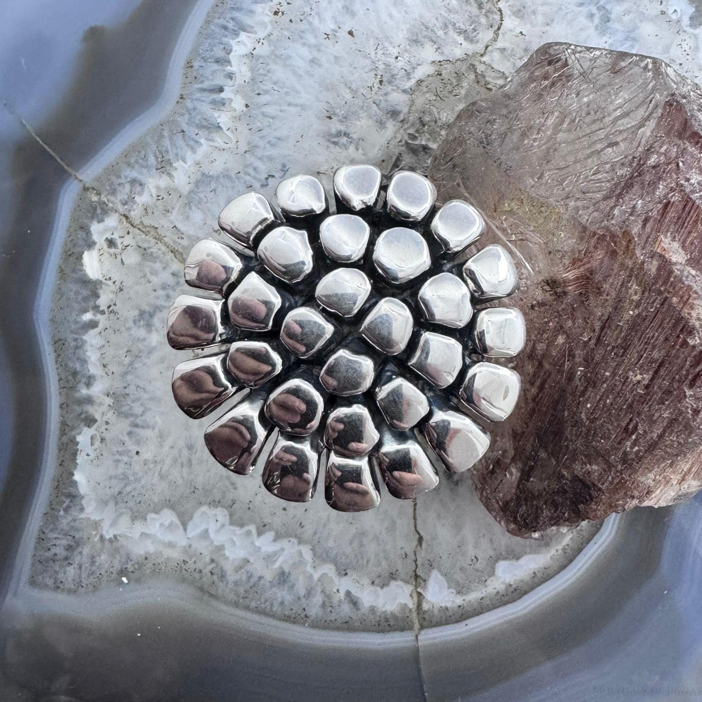 Sterling Silver Electroform Rounded Petals Flower Fashion Ring For Women, Taxco Mexico