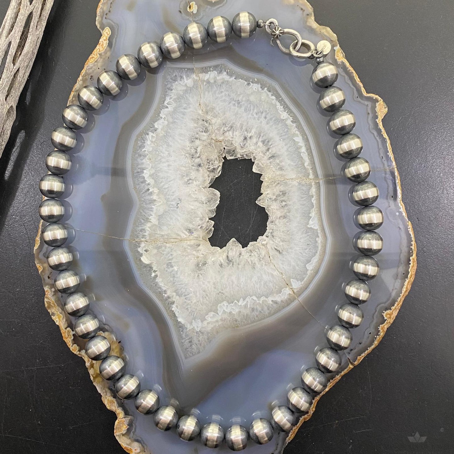Navajo Pearl Beads 10 mm Sterling Silver Necklace Length 18" For Women
