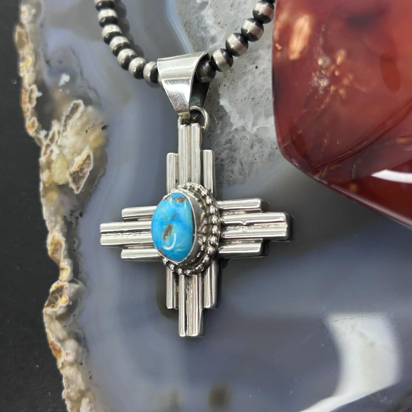 Priscilla Apache Native American Sterling Silver Turquoise Zia Unisex Pendant