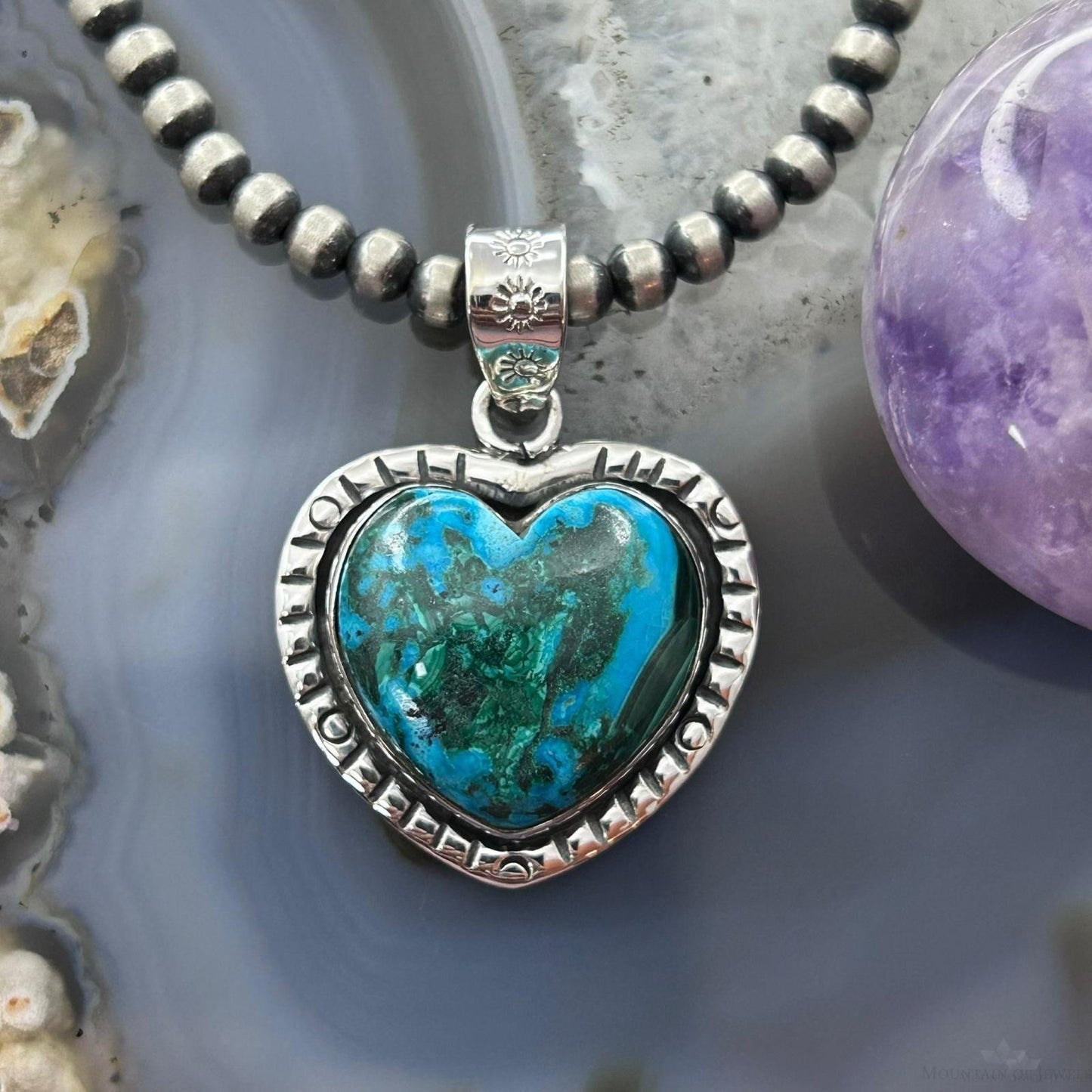 Sterling Silver Southwestern Style Azurite Malachite Heart Pendant For Women #1