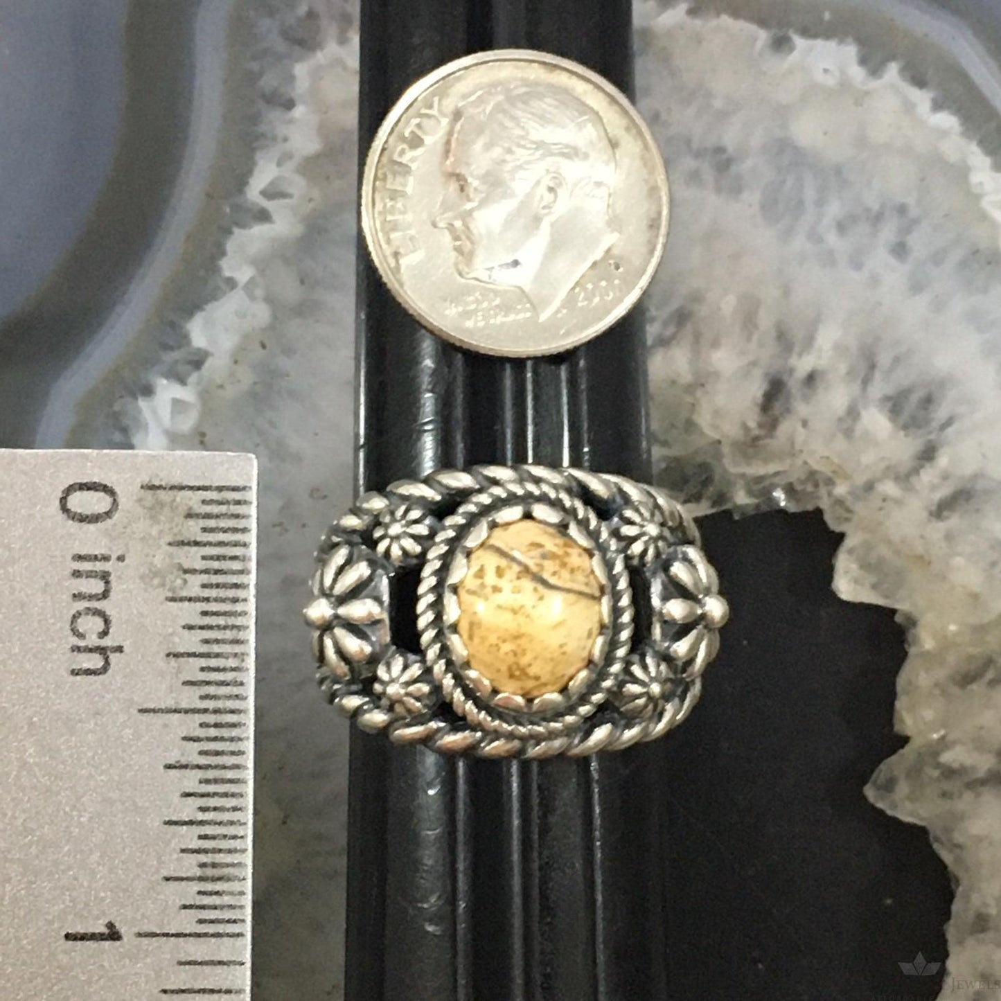 Carolyn Pollack Vintage Southwestern Style Sterling Oval Picture Jasper Decorated Ring For Women