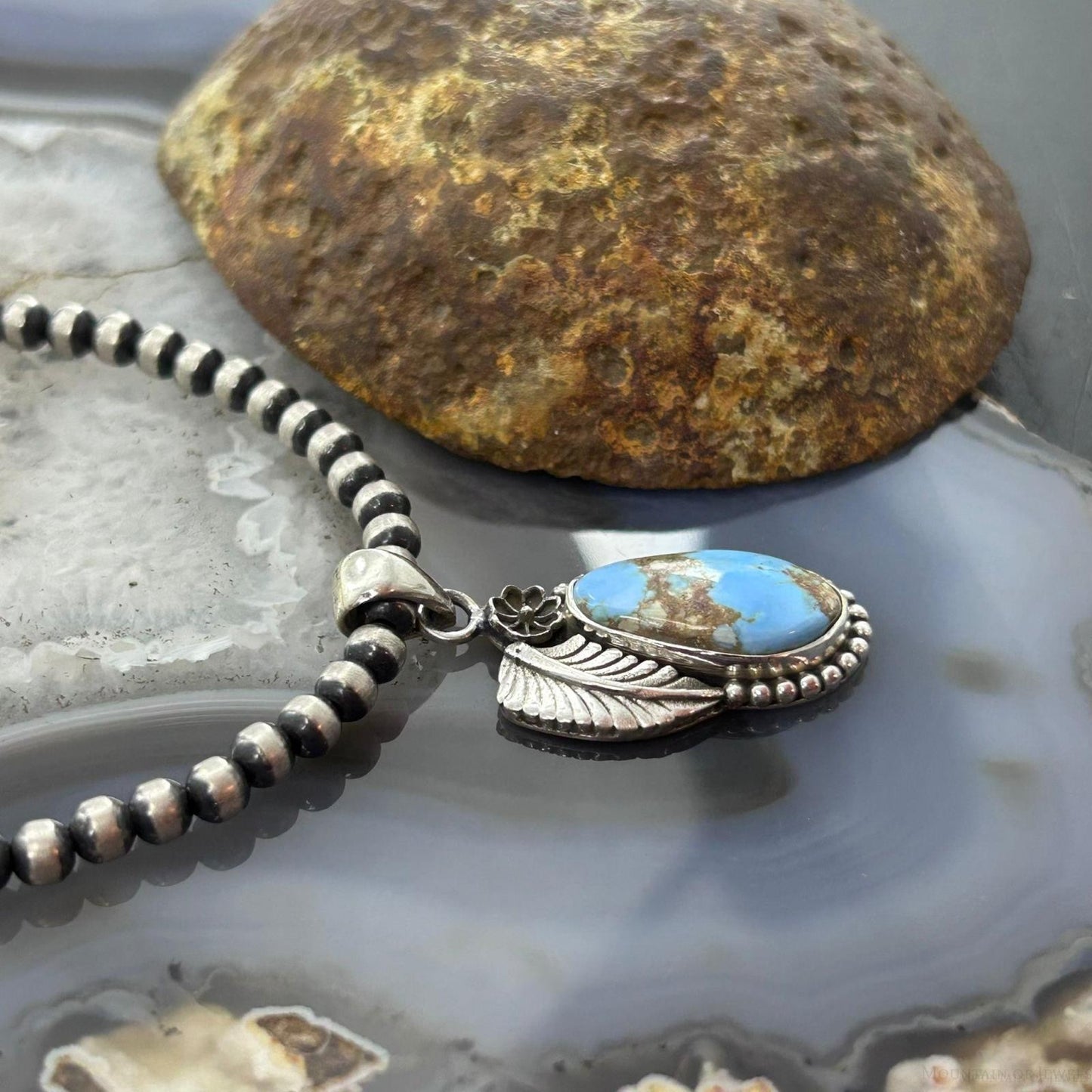Sterling Silver Southwestern Style Golden Hill Turquoise Leaves Pendant For Women #4