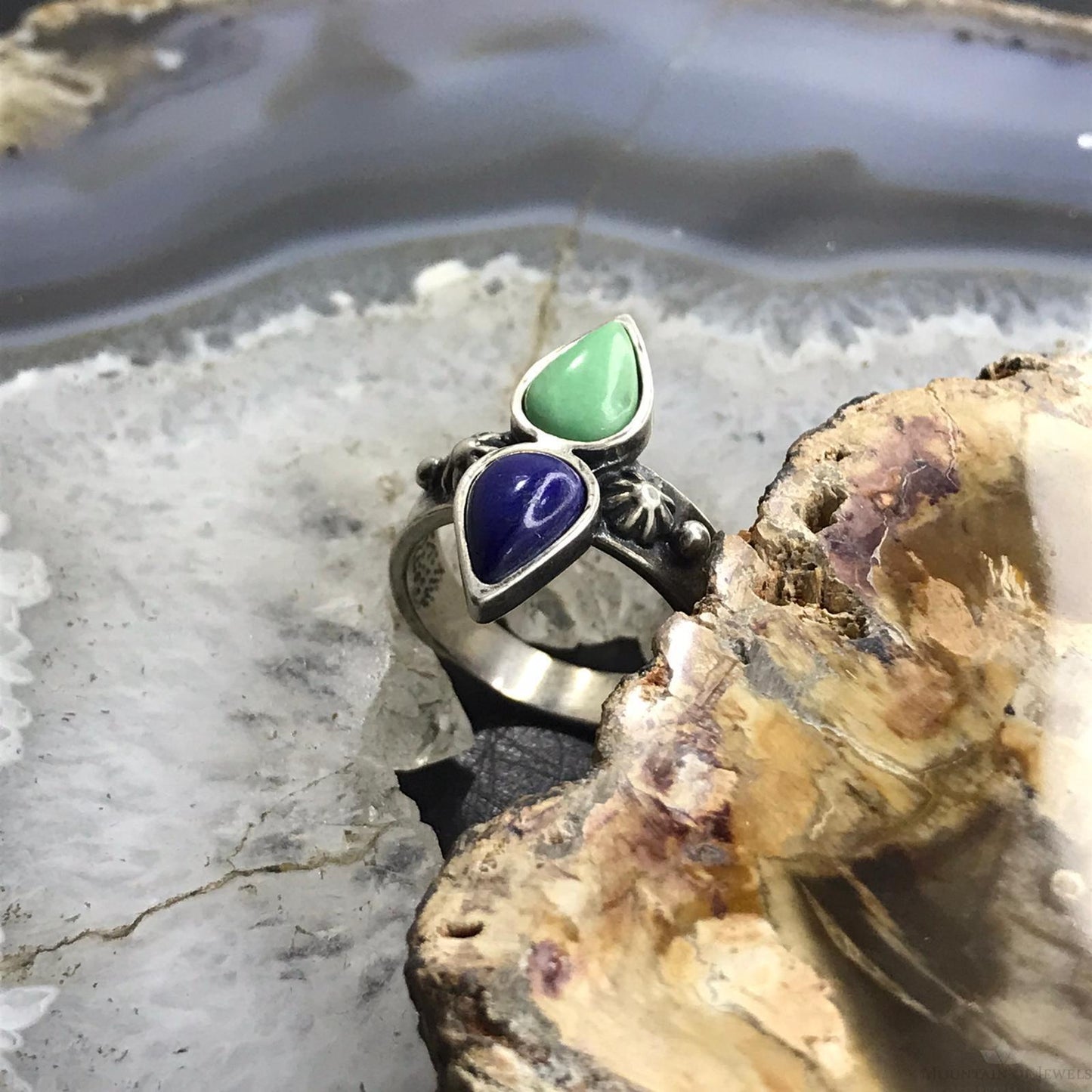 Carolyn Pollack Sterling Silver Pear Variscite and Lapis Ring Size 7 For Women