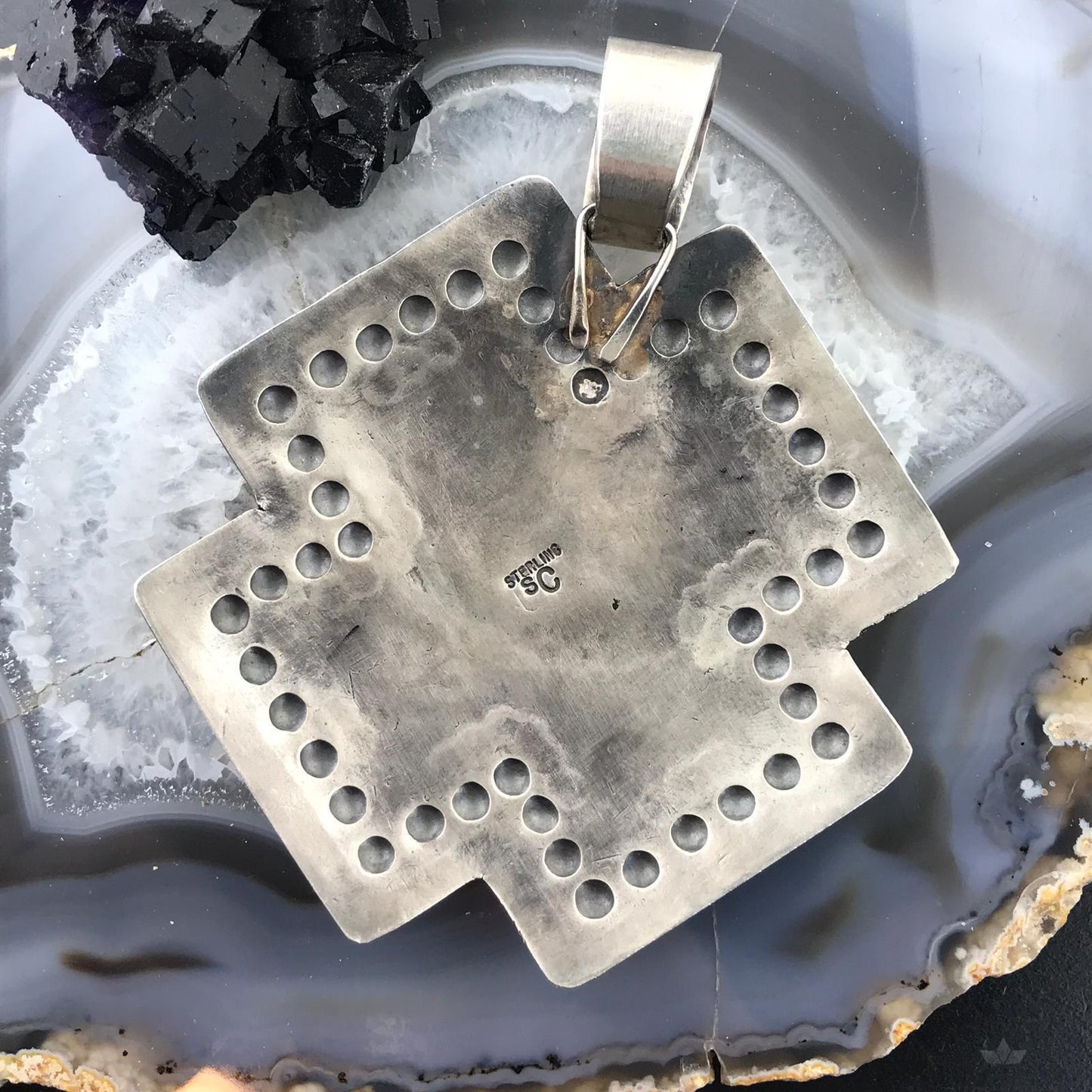 Shawn Cayatineto Native American Sterling Turquoise and Spiny Oyster Uni Pendant