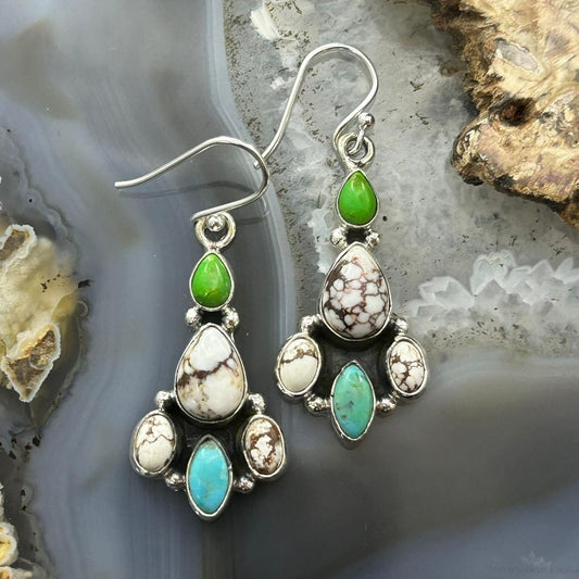 Sterling Silver Southwestern Style Multistone Dangle Earrings For Women