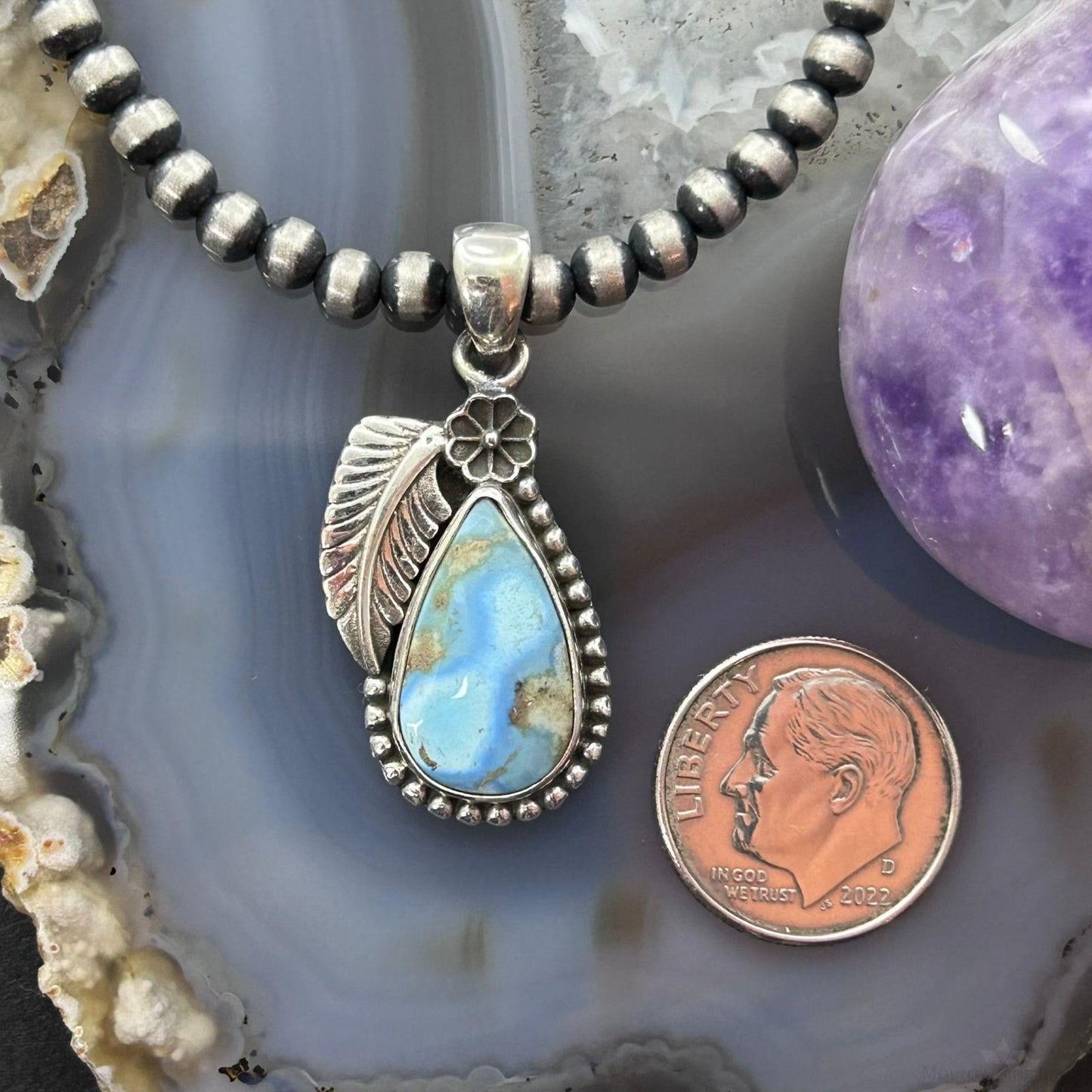 Sterling Silver Southwestern Style Teardrop Golden Hill Turquoise Leaves Pendant For Women #3