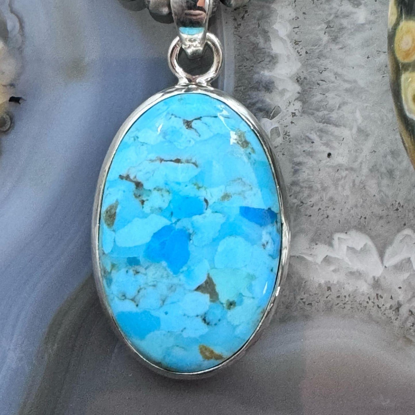 Sterling Silver Southwestern Style Oval Apatite Decorated Pendant For Women