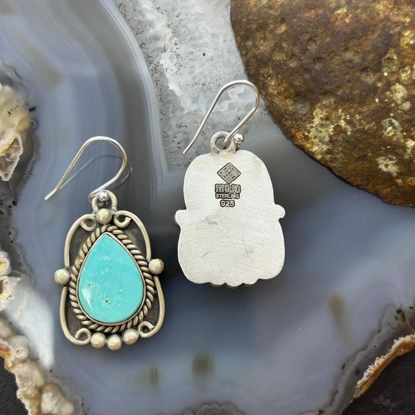 Sterling Silver Southwestern Style Turquoise Decorated Dangle Earrings For Women #4