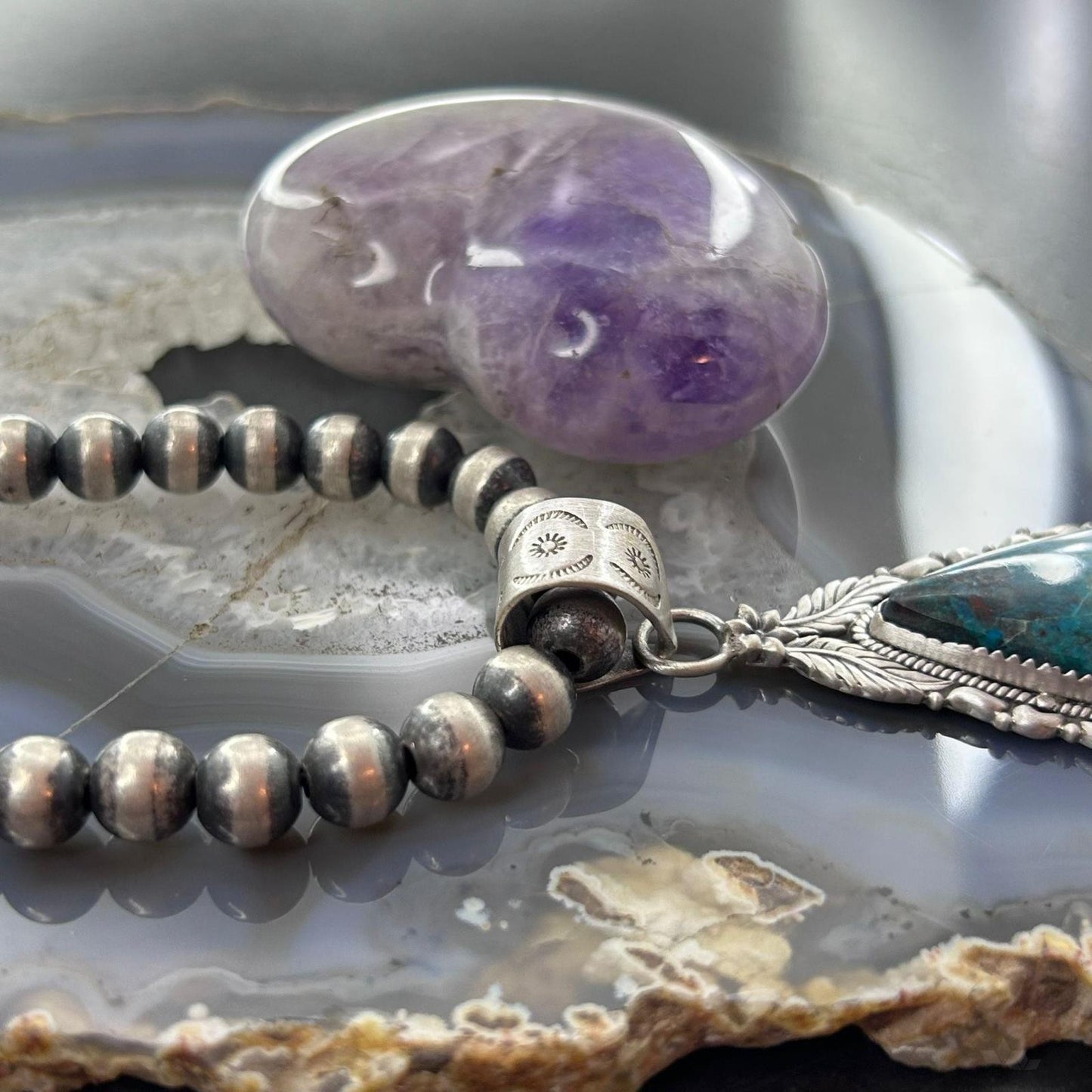 Sterling Silver Southwestern Style Triangle Shattuckite Pendant For Women