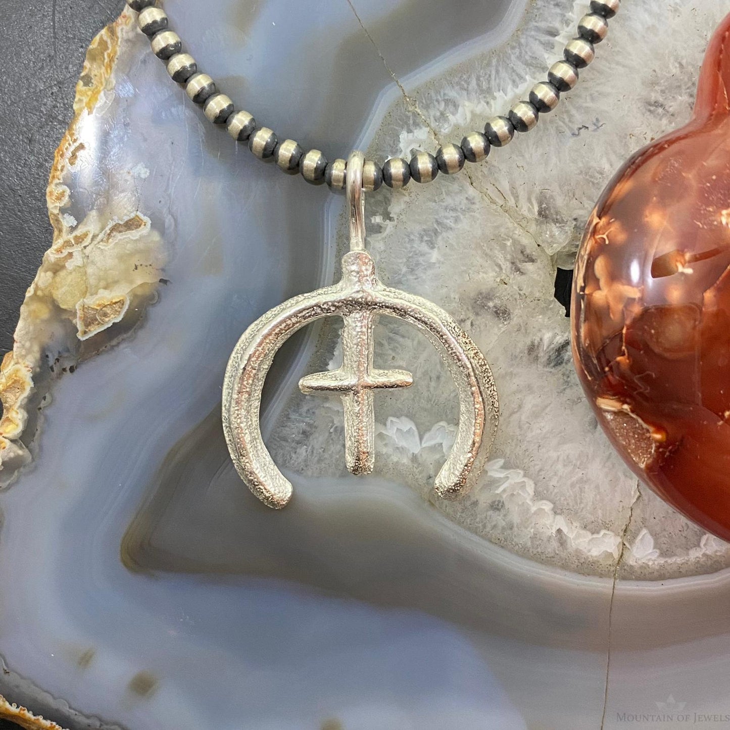 Ira Custer Native American Sterling Silver Tufa Cast Unisex Cross & Naja Pendant