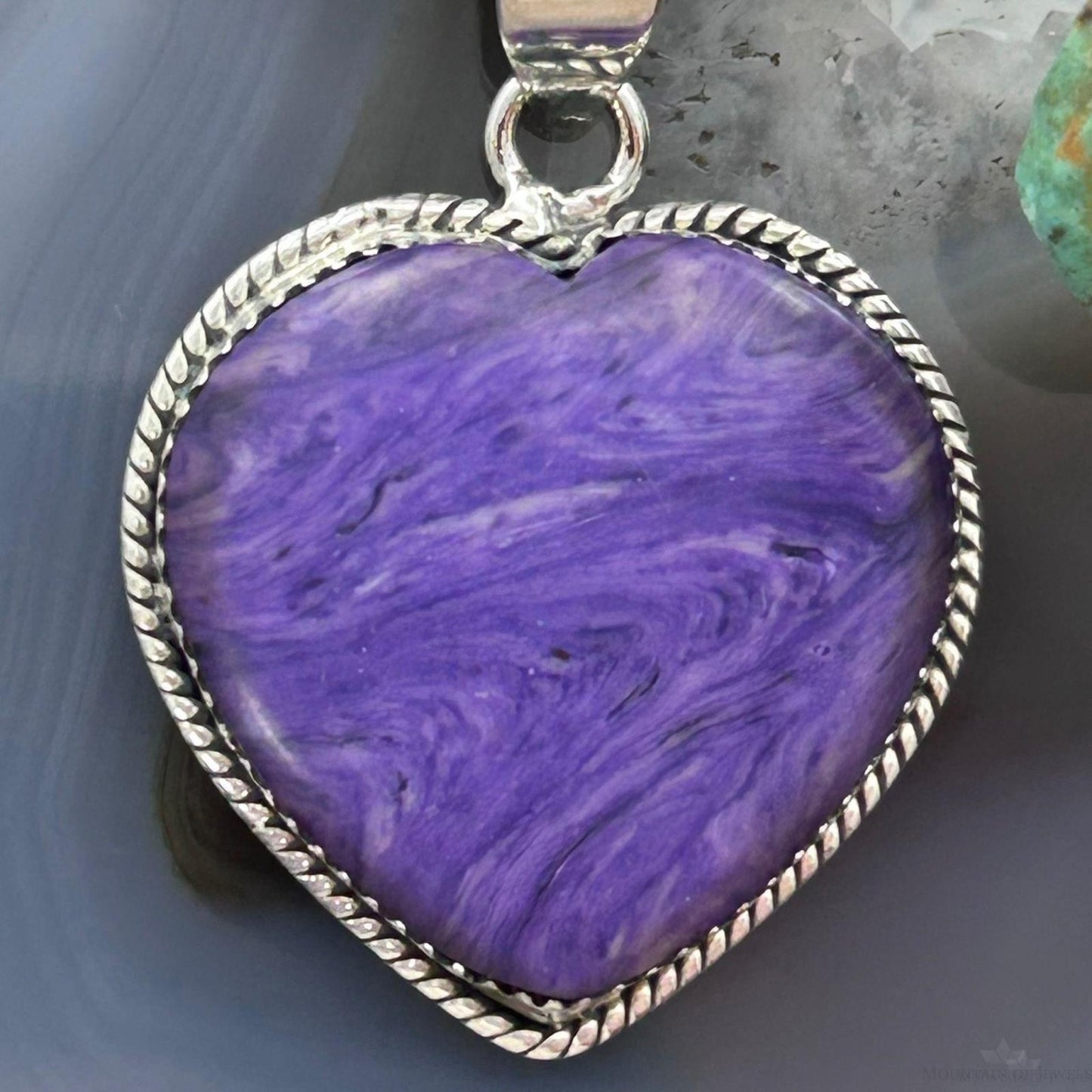 Sterling Silver Southwestern Style Charoite Heart Pendant For Women