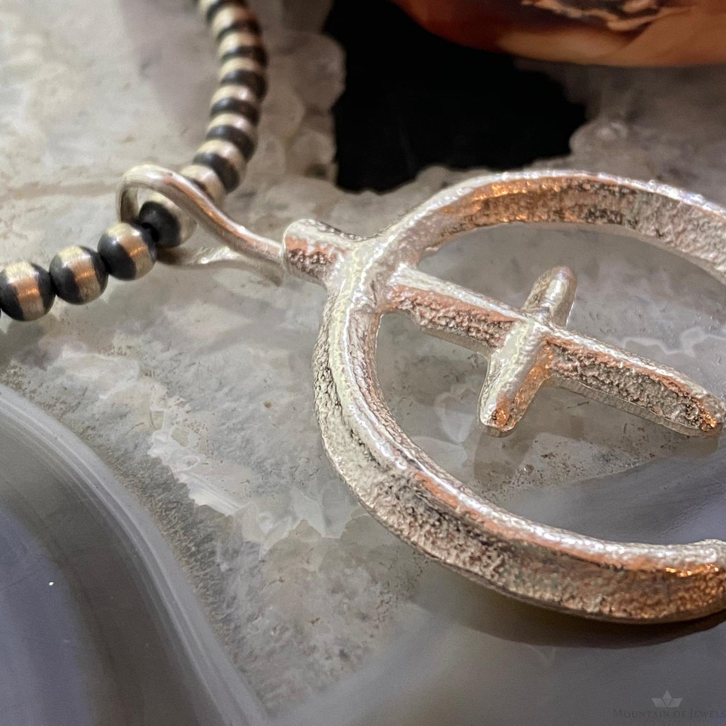 Ira Custer Native American Sterling Silver Tufa Cast Unisex Cross & Naja Pendant