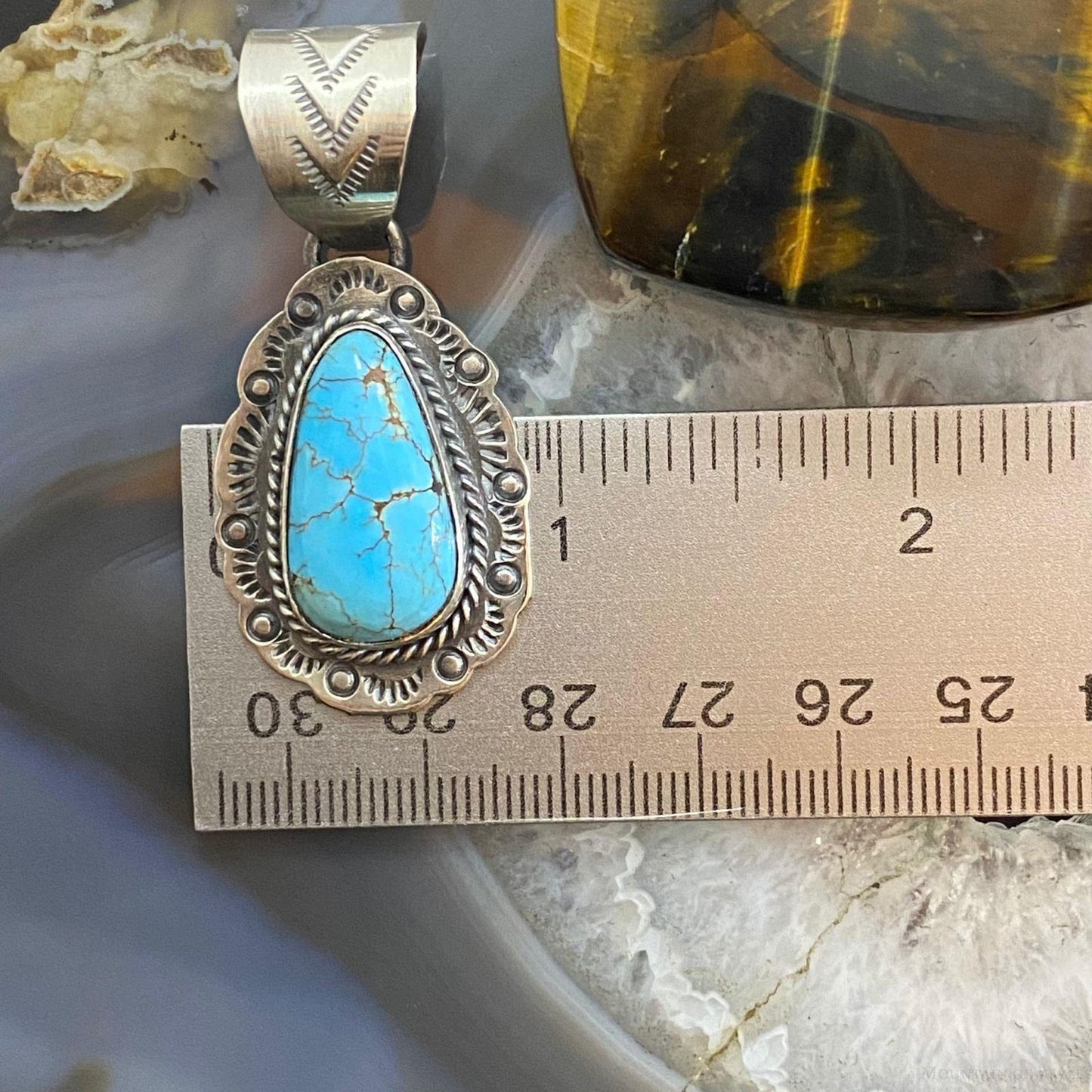 Tim Vanderver Sterling Teardrop Kingman Turquoise Decorated Pendant For Women