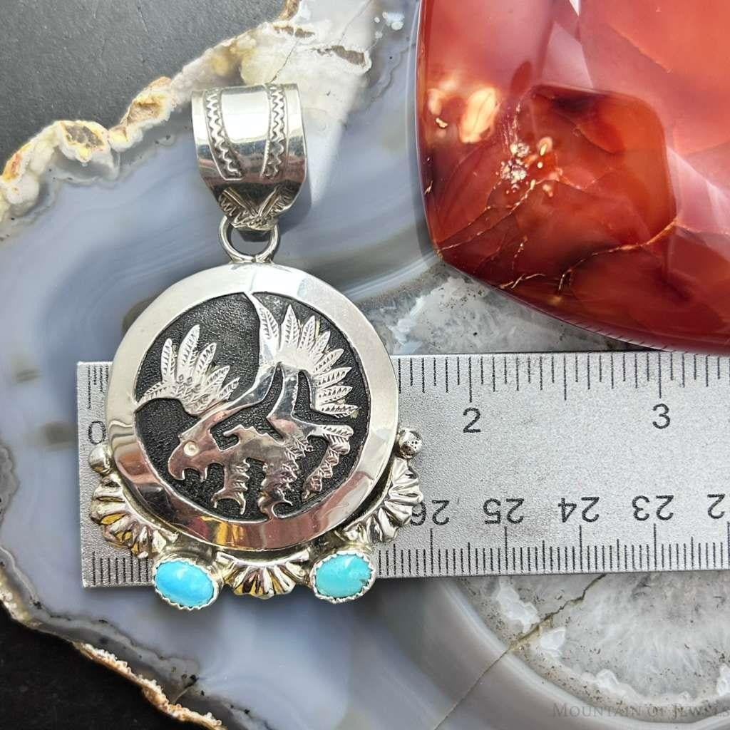 Alonzo Mariano Native American Sterling Silver Overlay Eagle & Turquoise Unisex Pendant