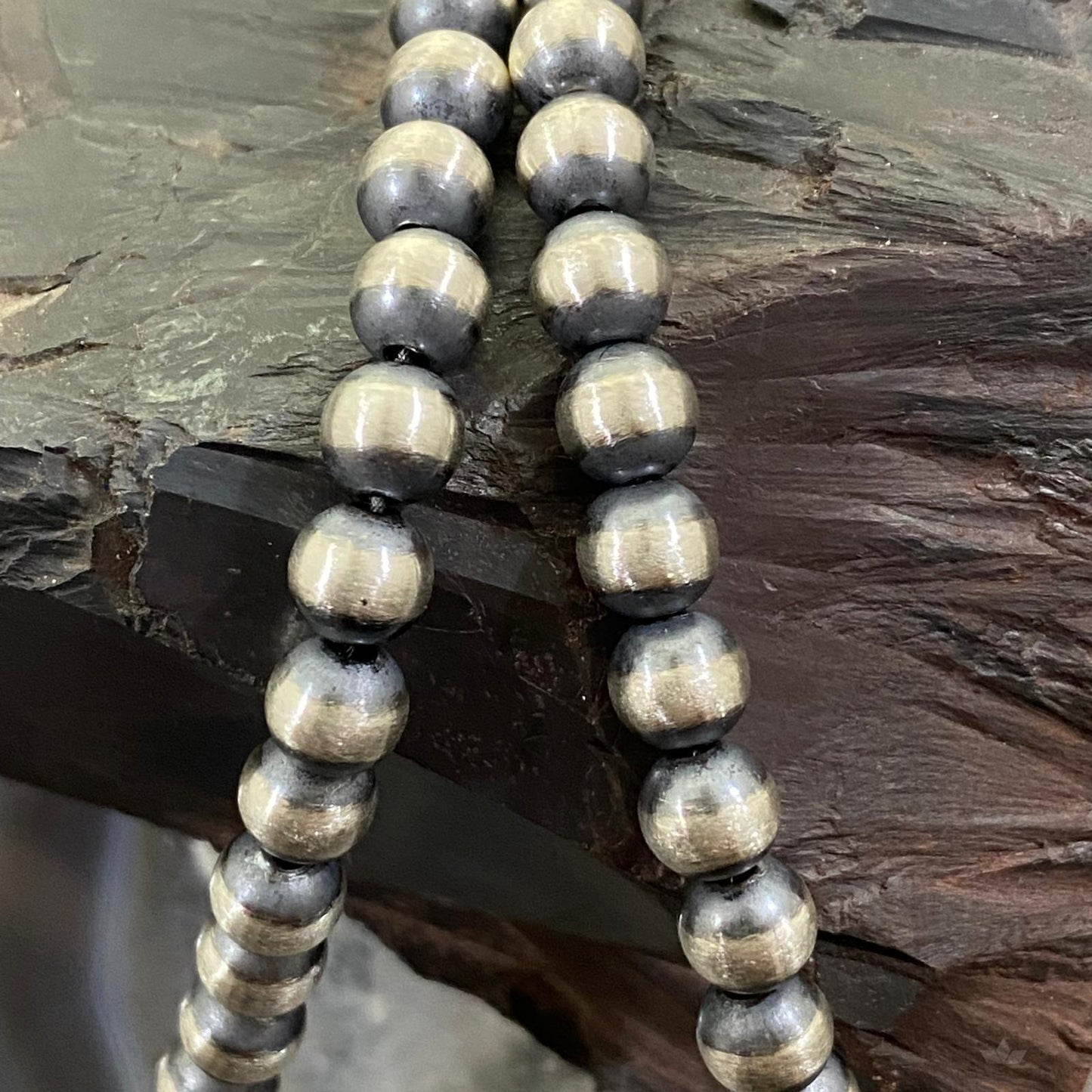 Navajo Pearl Beads 6 mm Sterling Silver Necklace Length 18" For Women