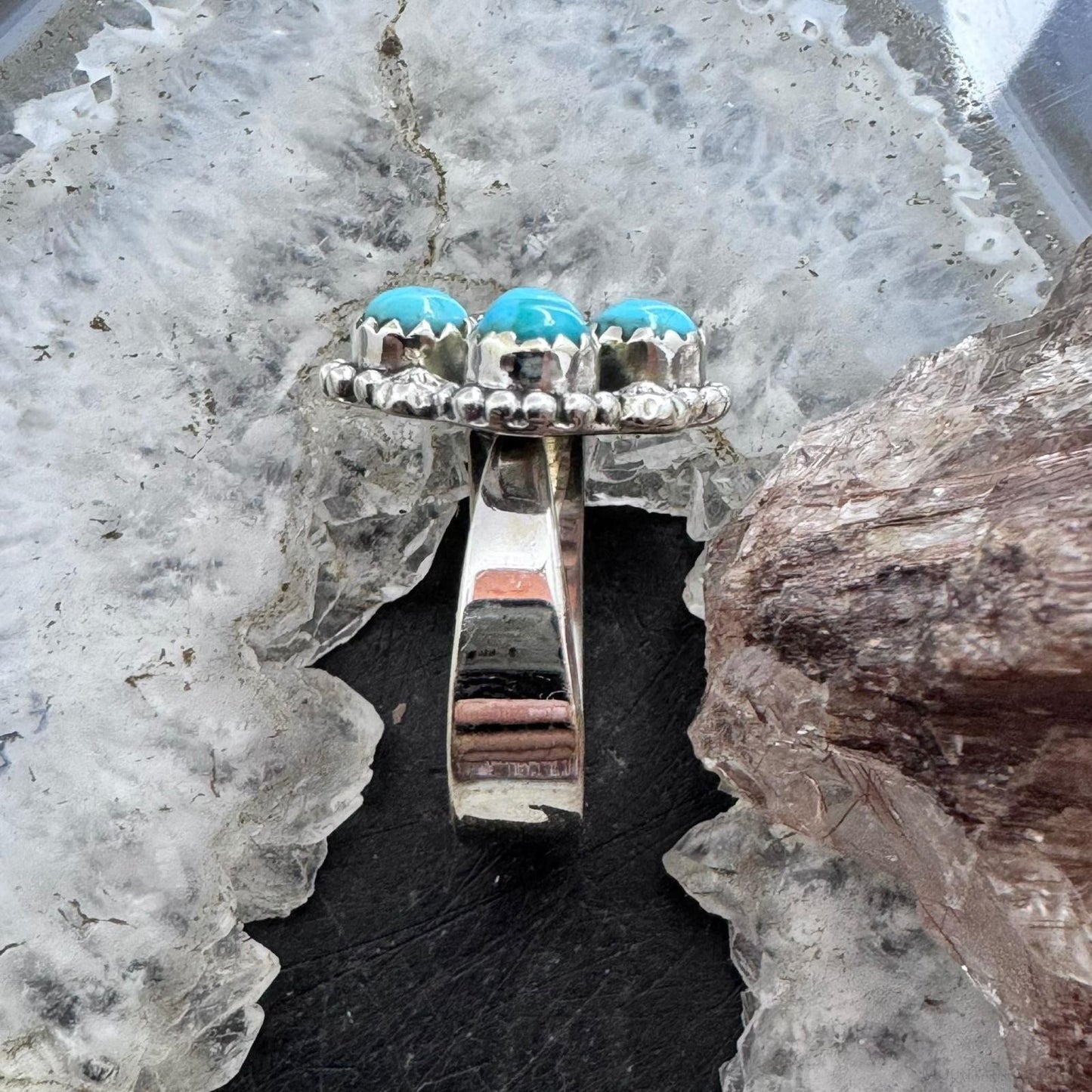Sterling Silver Southwestern Style 4 Composite Turquoise Adjustable Ring For Women