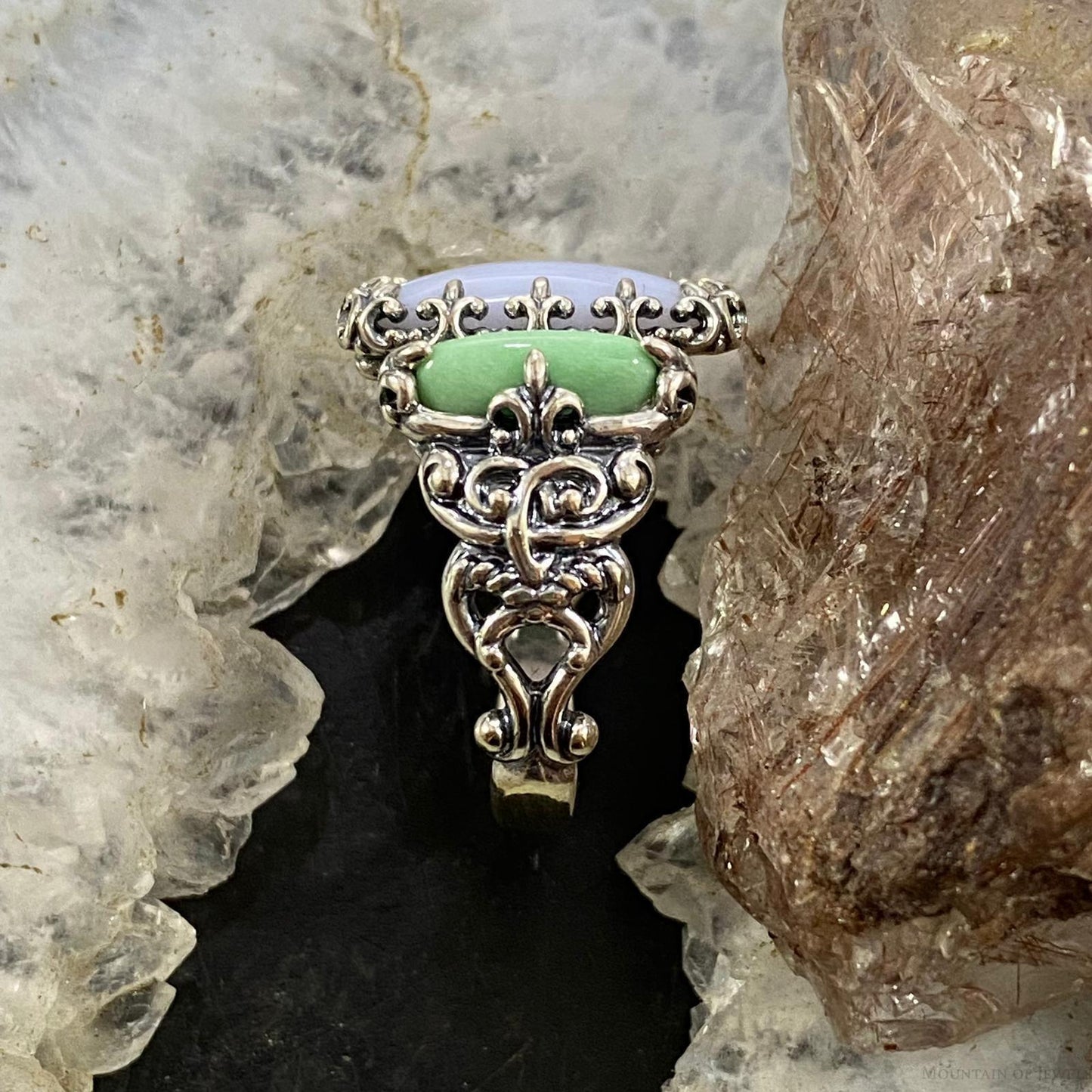 Carolyn Pollack Southwestern Style Sterling Silver Blue Lace Agate & Green Variscite Ring For Women