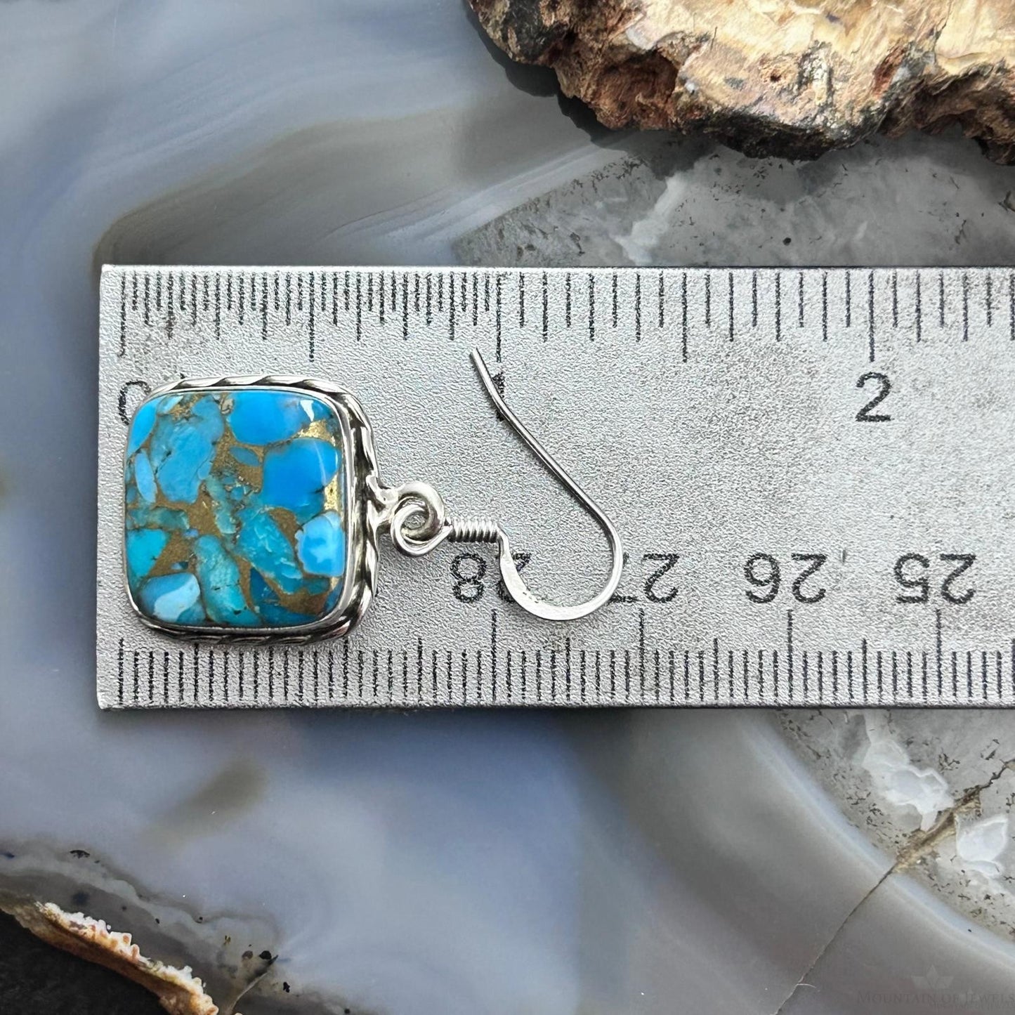 Sterling Silver Southwestern Style Blue Copper Turquoise Dangle Earrings For Women #1