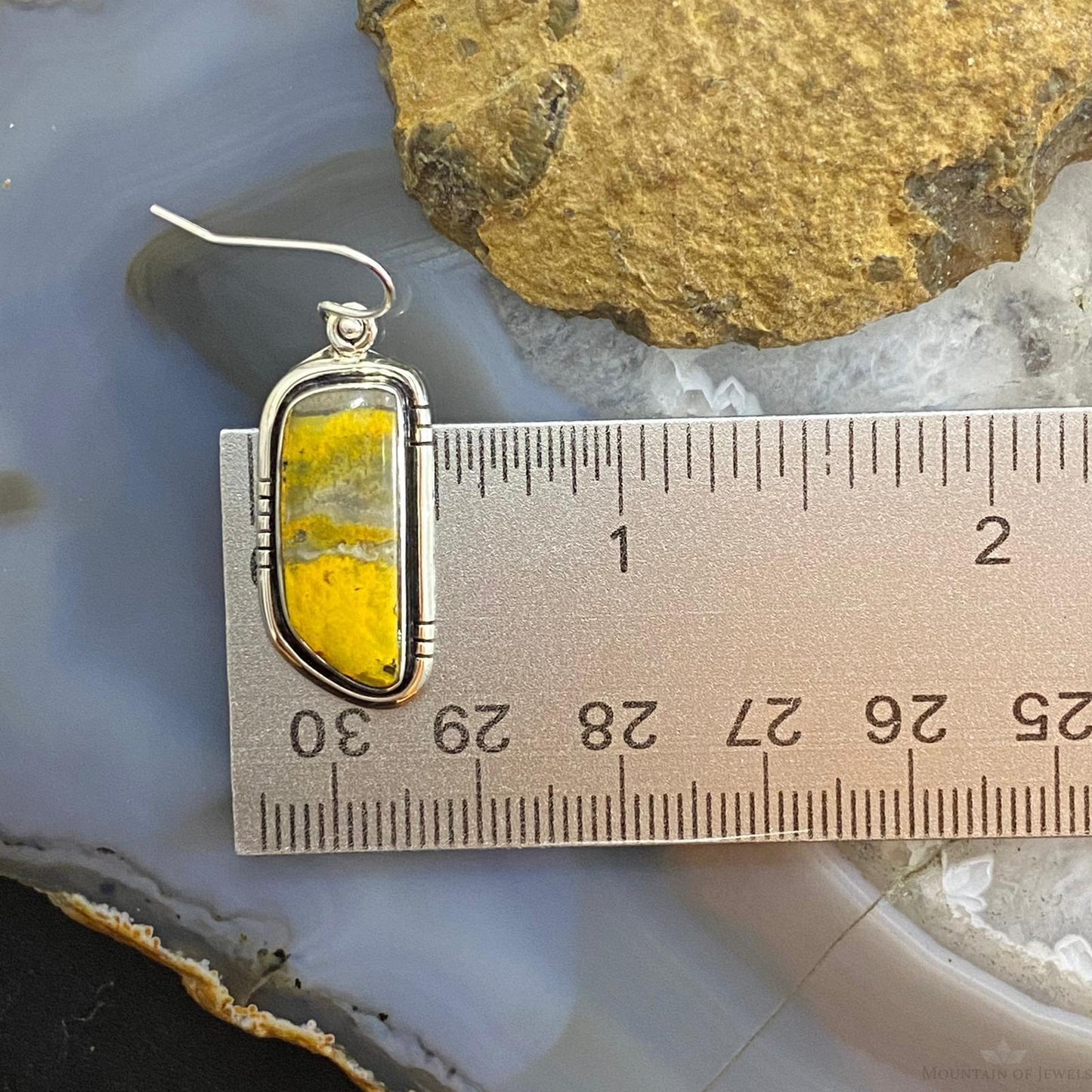 Native American Sterling Silver Bumblebee Jasper Dangle Earrings For Women