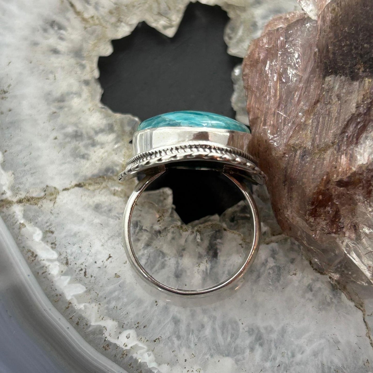 Sterling Silver Southwestern Style Oval Amazonite Ring Size 7.75 For Women