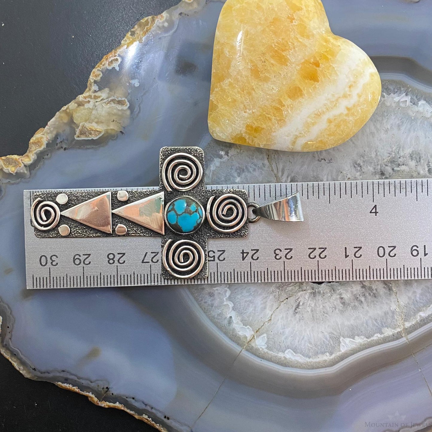 Alex Sanchez Native American Sterling Turquoise Petroglyph Cross Uni Pendant #3