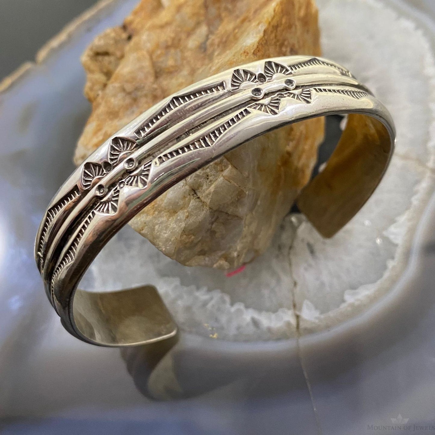 Vintage Native American Sterling Silver Stamped Stackable Bracelet For Men