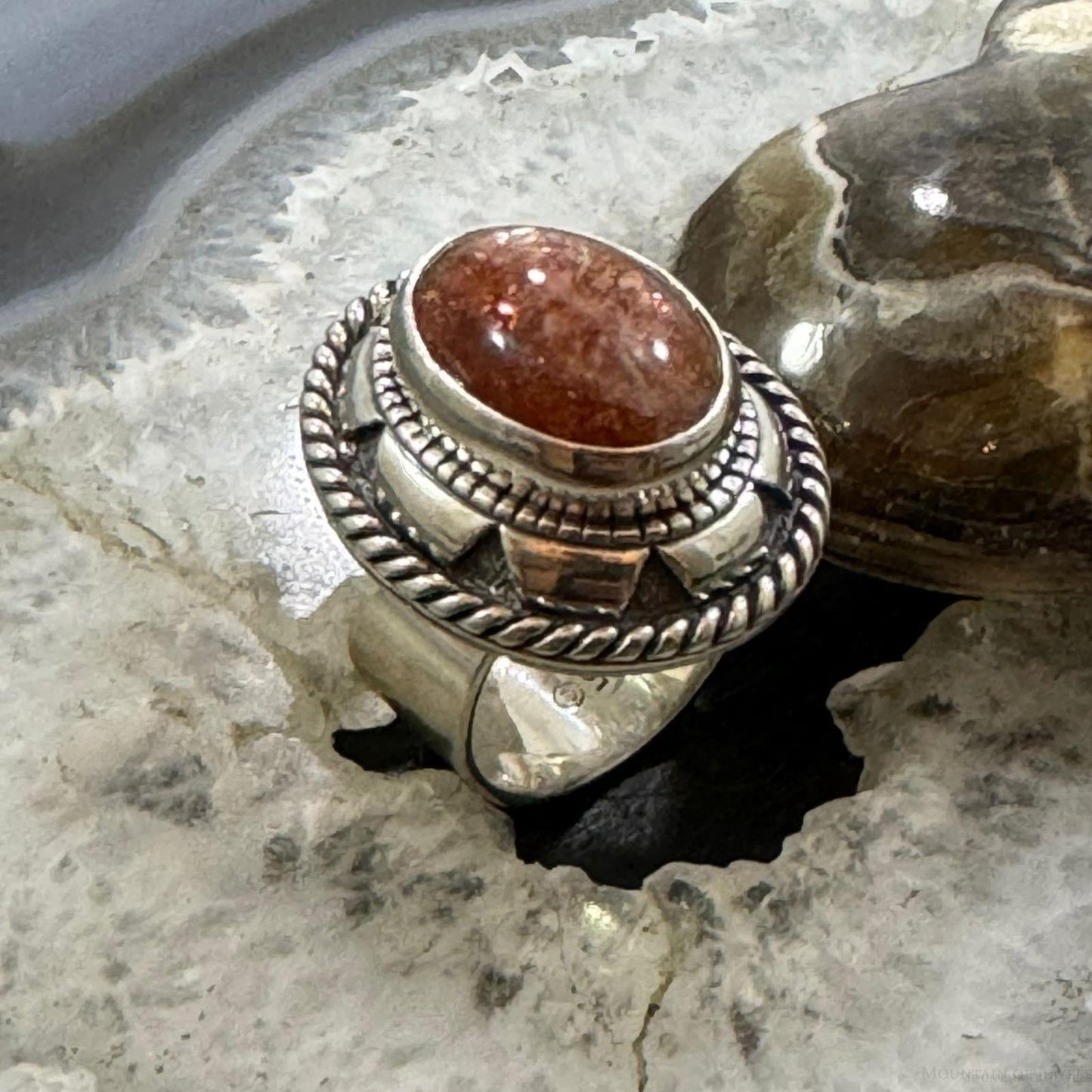 Carolyn Pollack Sterling Silver Oval Brown Jasper Decorated Ring Size 7.5 For Women