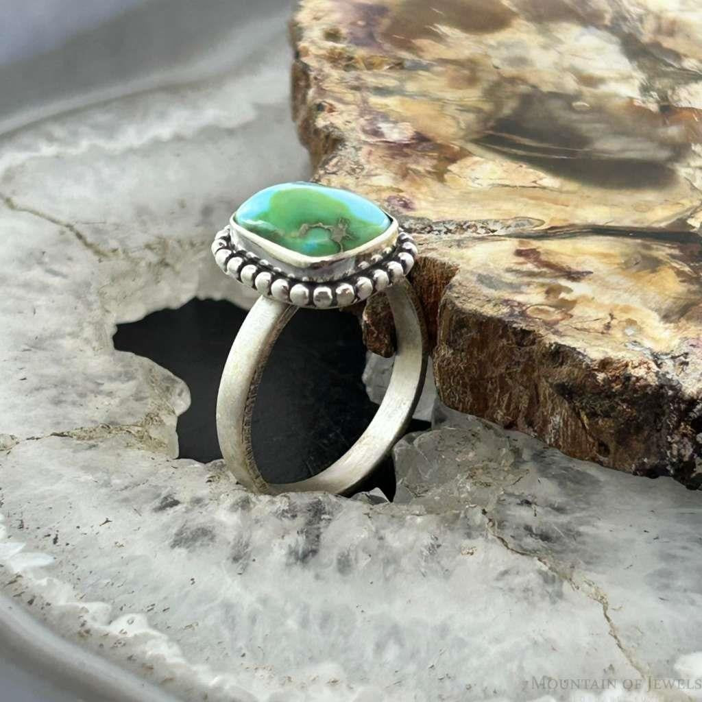 Sterling Silver Southwestern Style Square Sonora Gold Turquoise Adjustable Ring #6