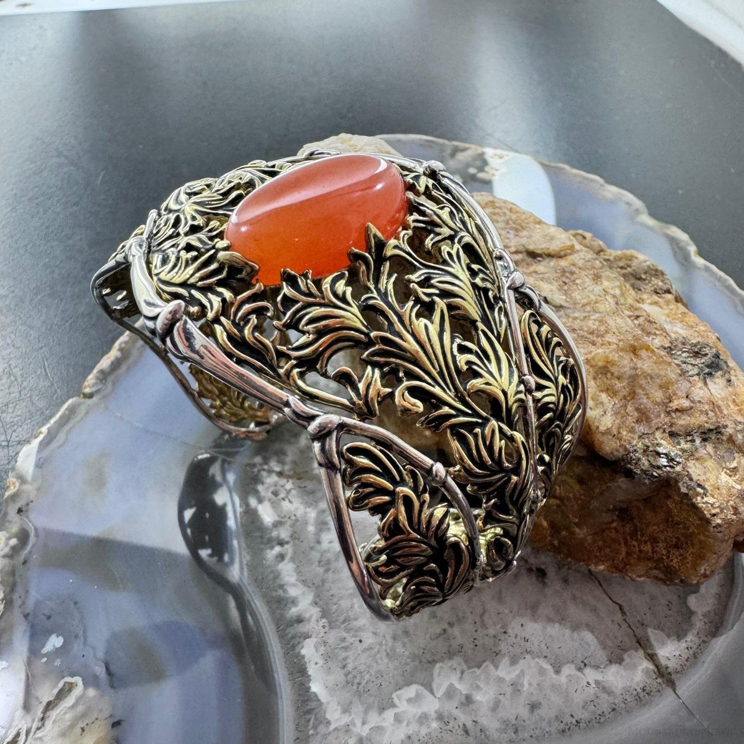 Carolyn Pollack Sterling Silver & Brass Oval Carnelian Decorated Bracelet For Women