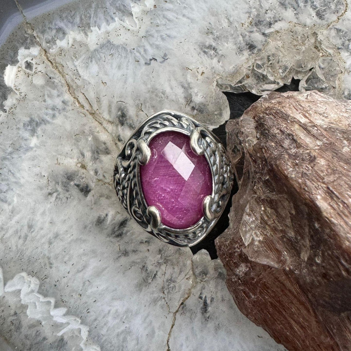 Carolyn Pollack Sterling Silver Oval Ruby Doublet Decorated Ring For Women Size Variety