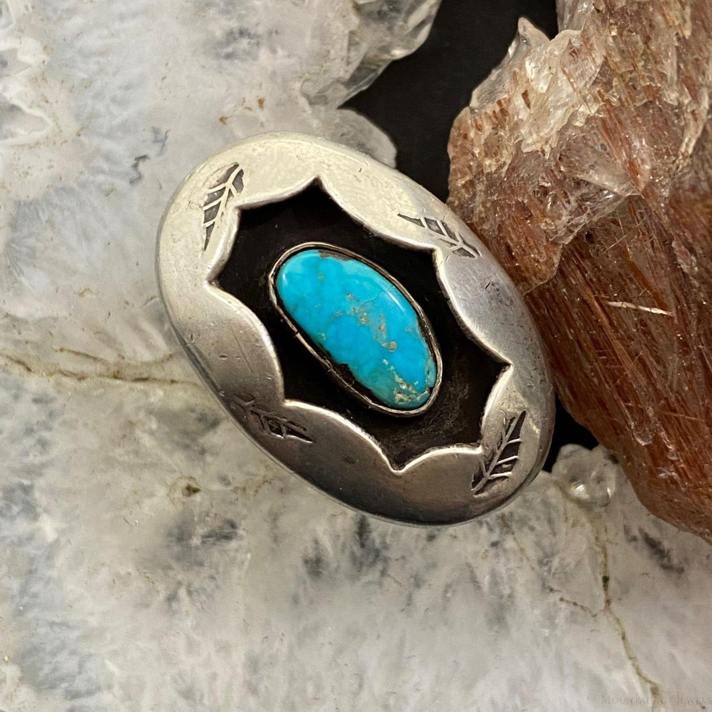Vintage Native American Silver Shadow Box Turquoise Ring Size 6.25 For Women