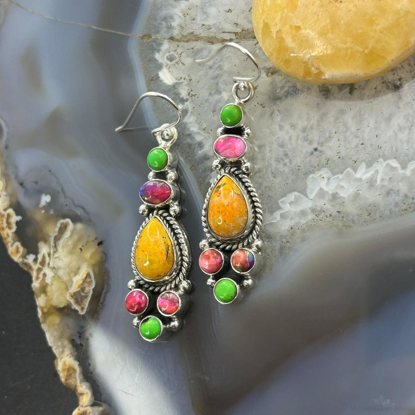 Sterling Silver Southwestern Style Multistone Dangle Earrings For Women #6