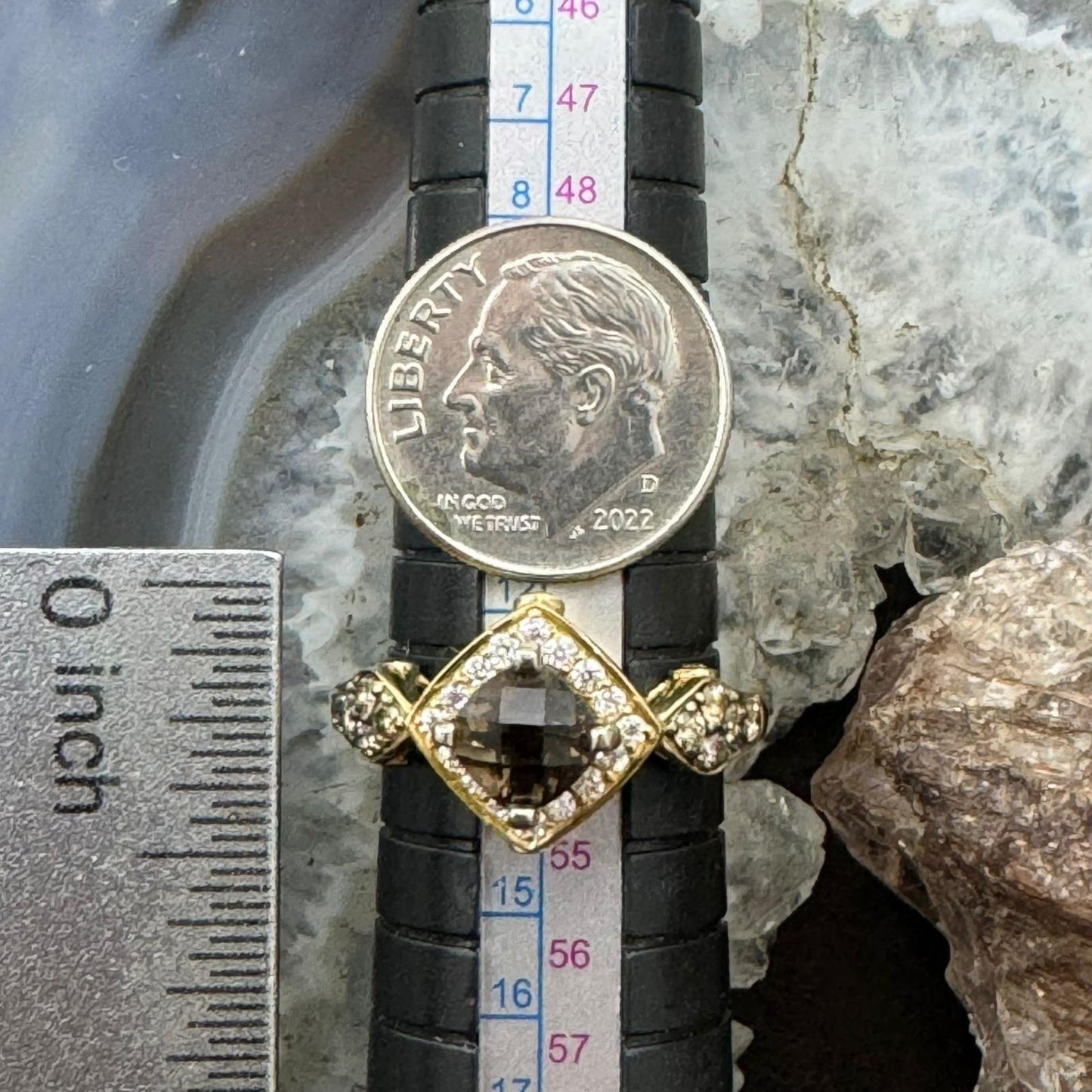 Le Vian 14K Yellow Gold Ring with Cushion Cabochon Smoky Quartz and Diamonds